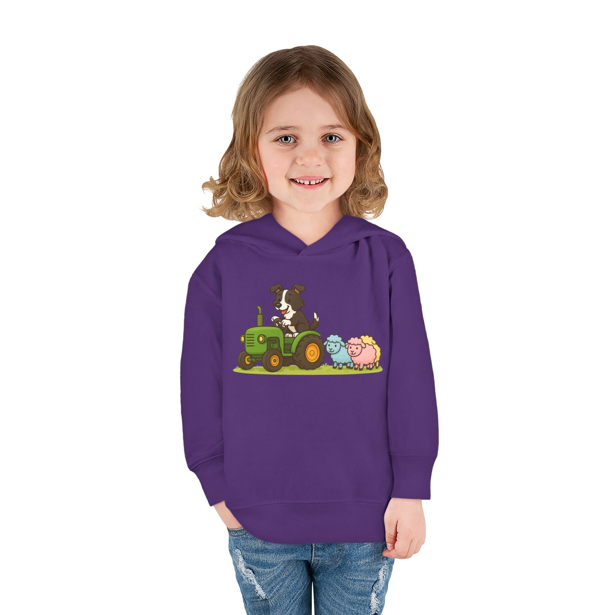 Toddler Hoodie — Cute Farm Tractor with Puppy & Sheep Kids Pullover