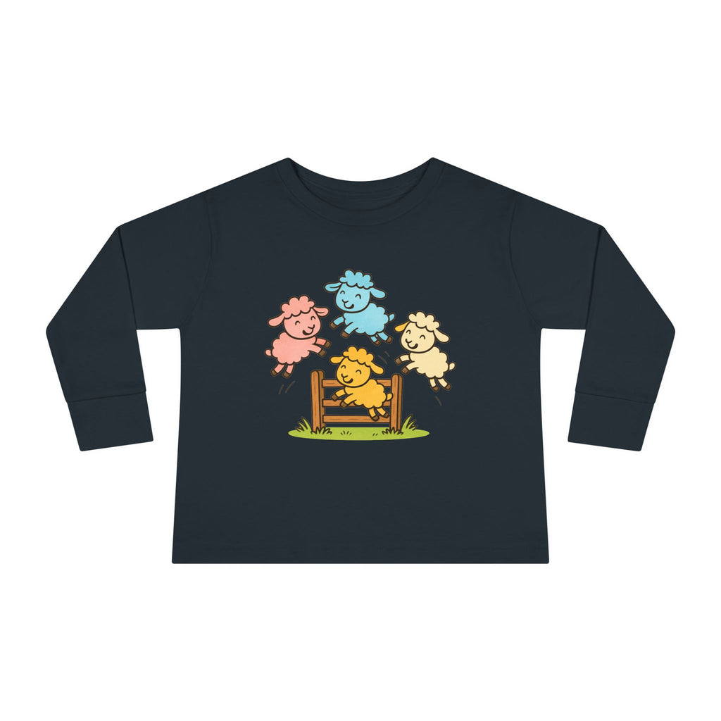 Toddler Long Sleeve Tee — Colorful Jumping Sheep Kids Shirt