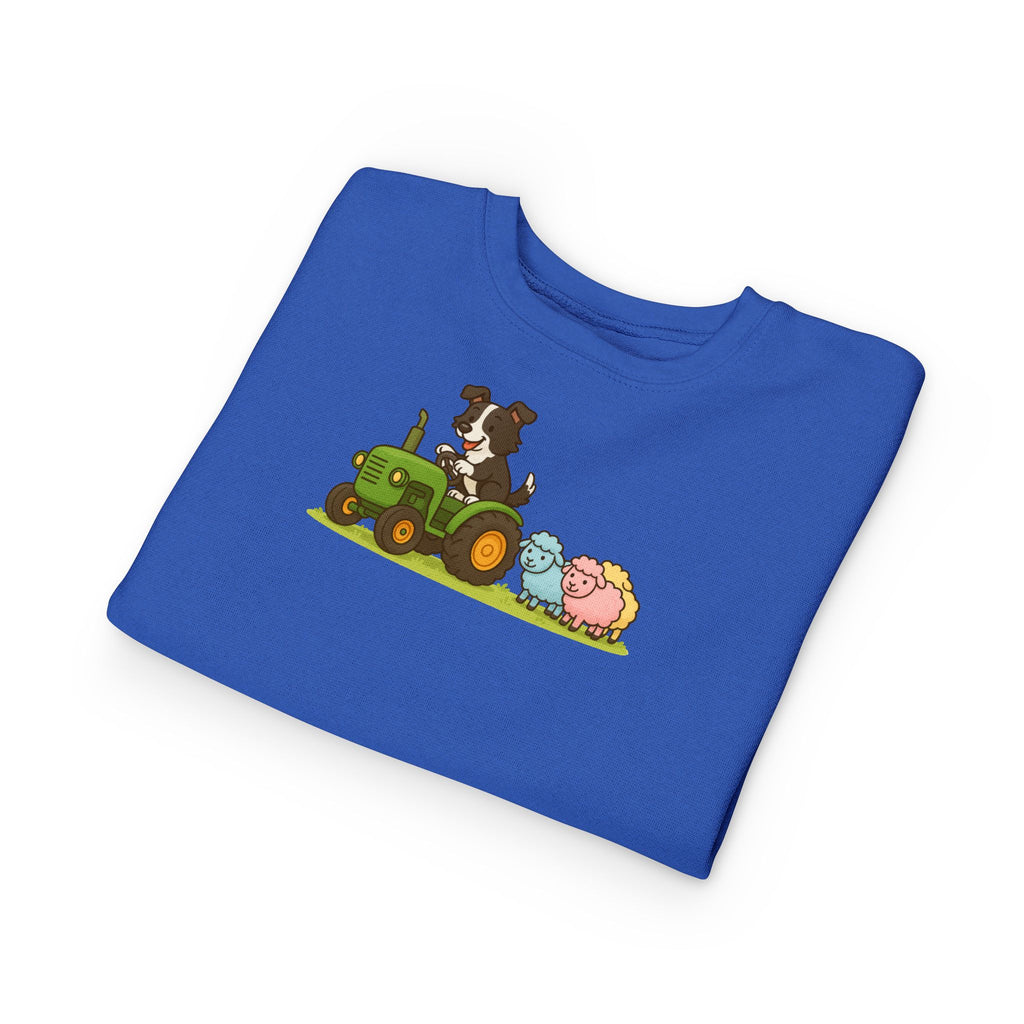Toddler Sweatshirt — Cute Farm Tractor Crewneck with Puppy & Sheep Graphic