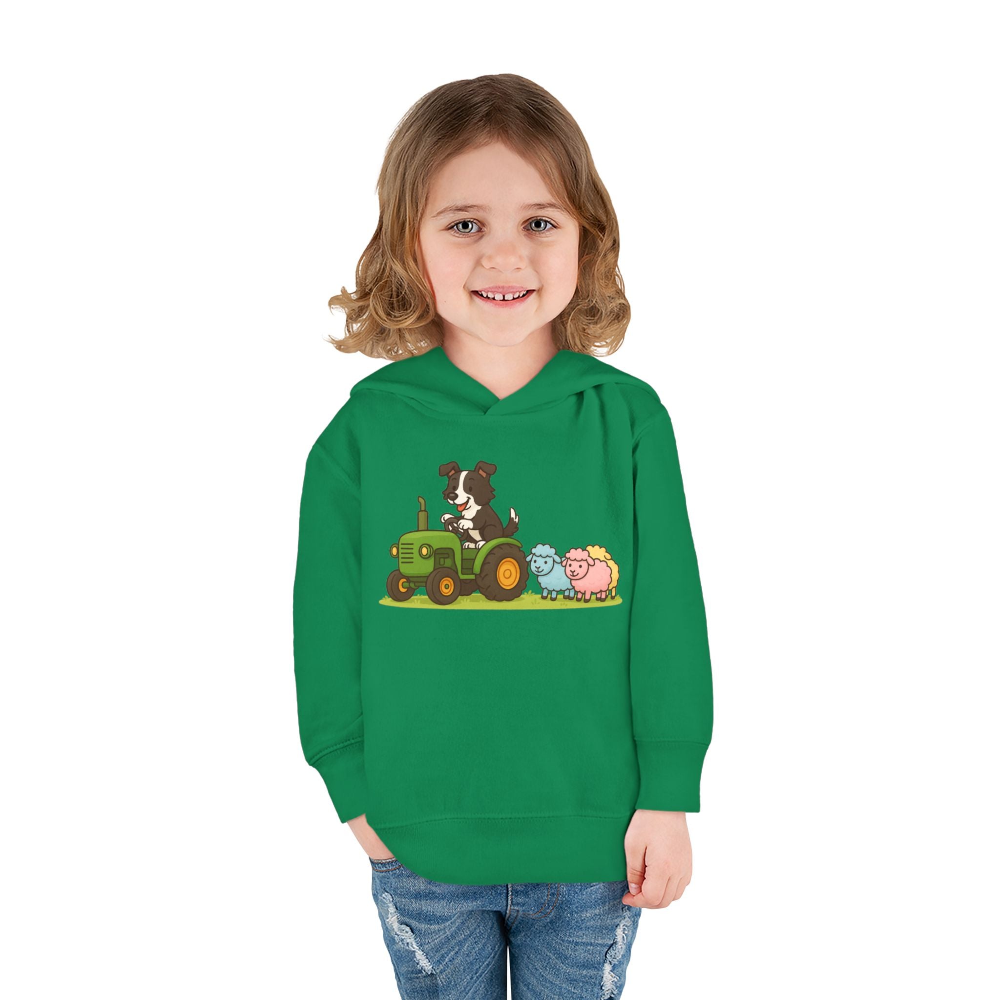 Toddler Hoodie — Cute Farm Tractor with Puppy & Sheep Kids Pullover