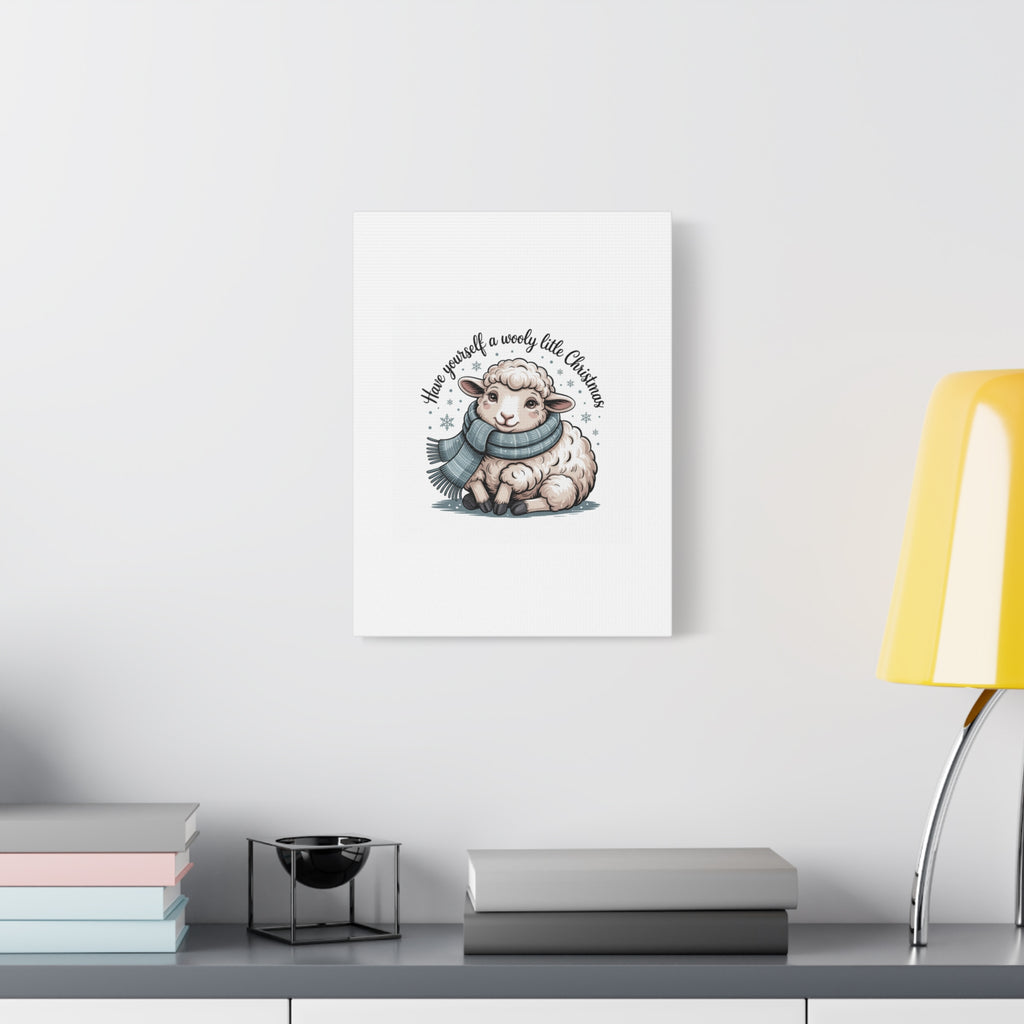 woolly little Christmas sheep Canvas | cozy animal winter print