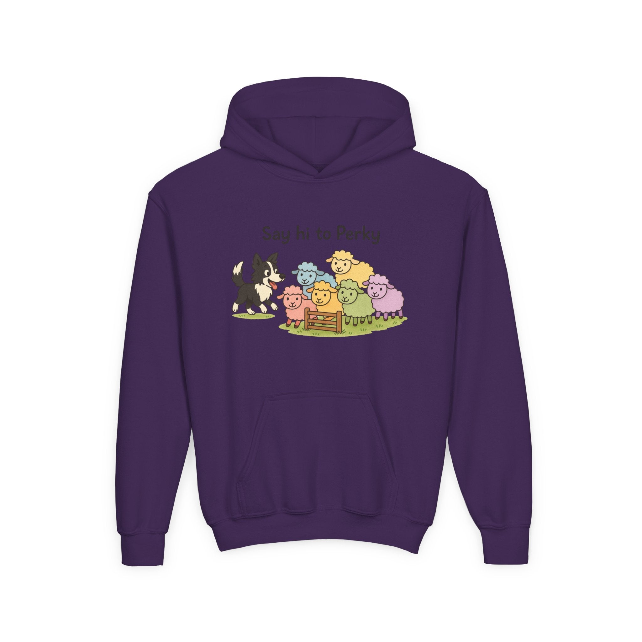 Youth Hoodie — "Say Hi to Perky" Cute Cartoon Sheep & Dog Kids Hooded Sweatshirt