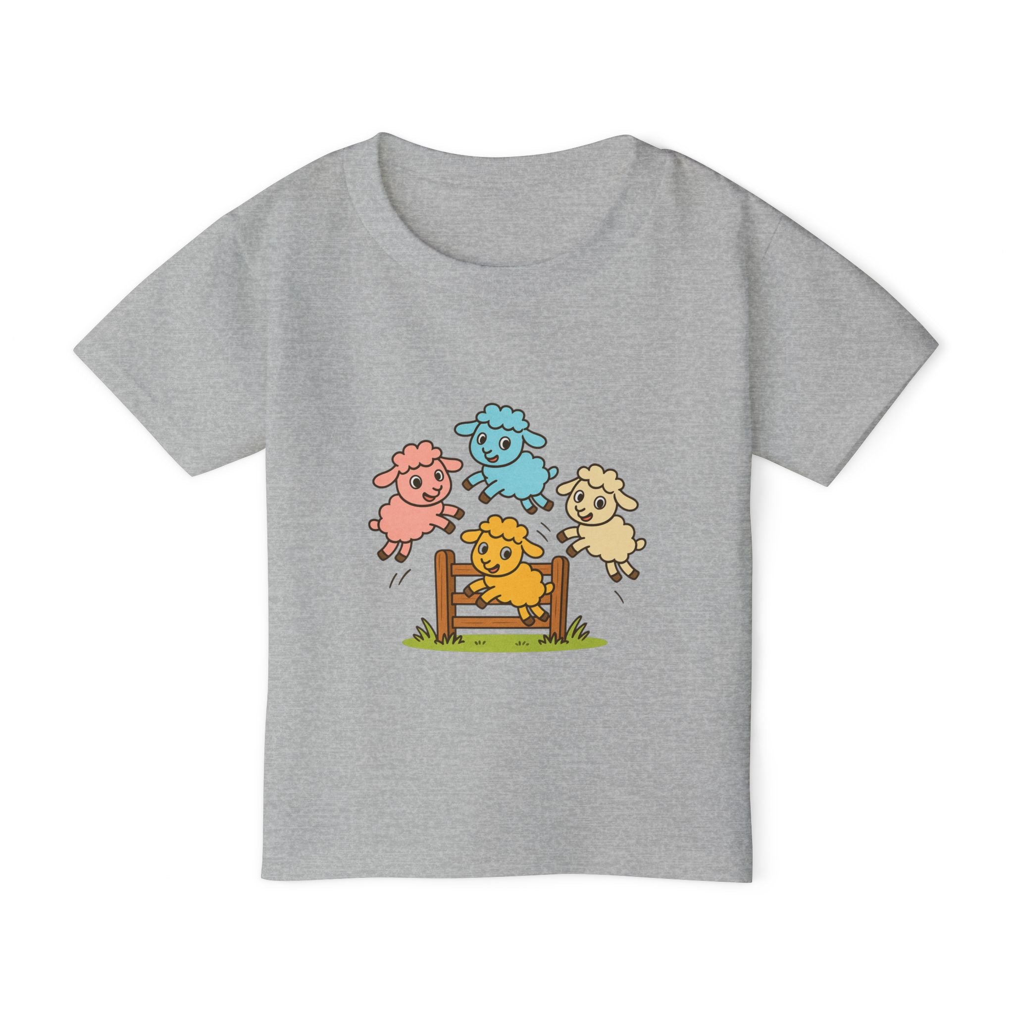 Toddler T-Shirt — Colorful Jumping Sheep Kids Tee (JC Shearing Logo on Back)