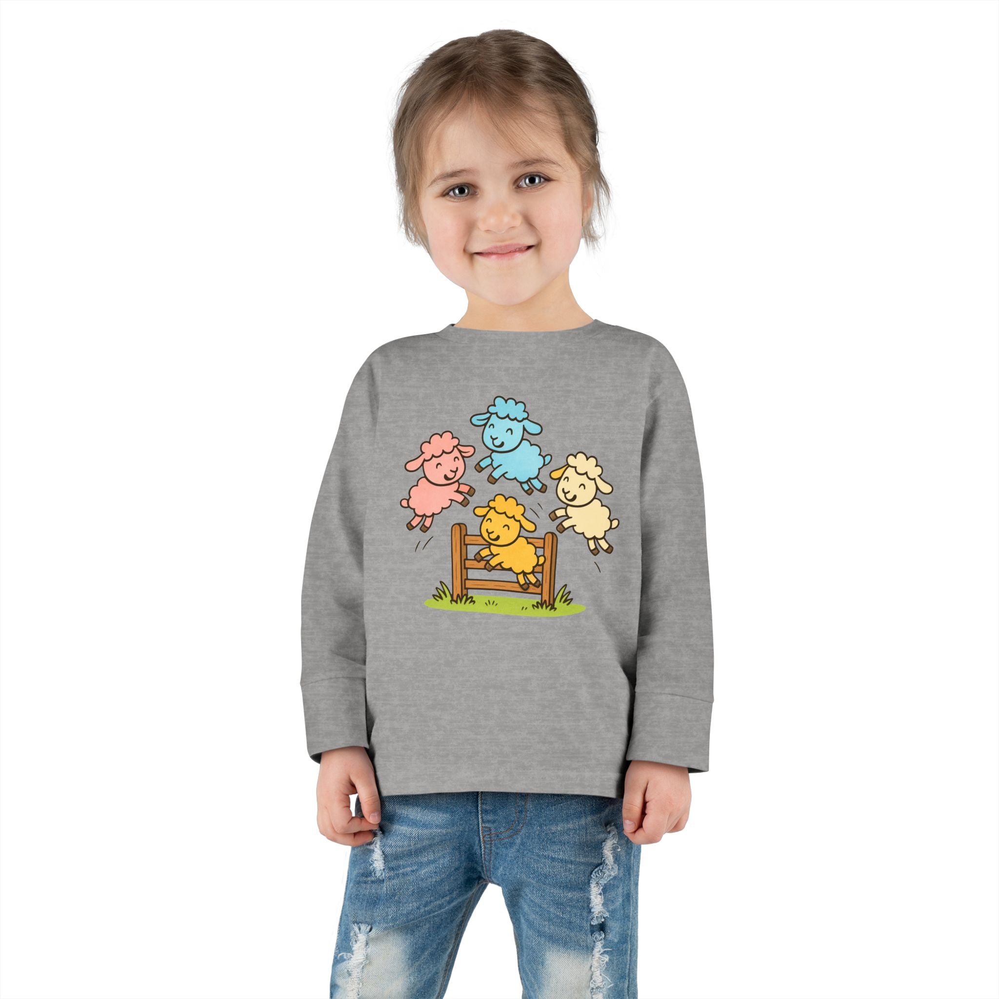Toddler Long Sleeve Tee — Colorful Jumping Sheep Kids Shirt