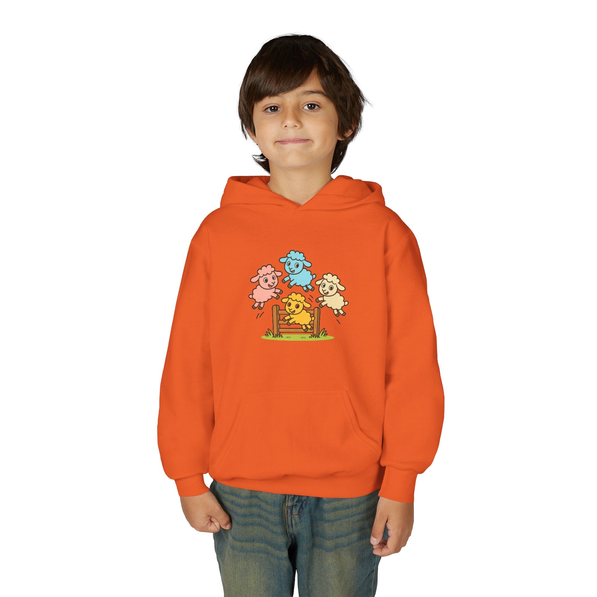 Kids Sheep Hoodie — Colorful Jumping Lambs Graphic Youth Hooded Sweatshirt