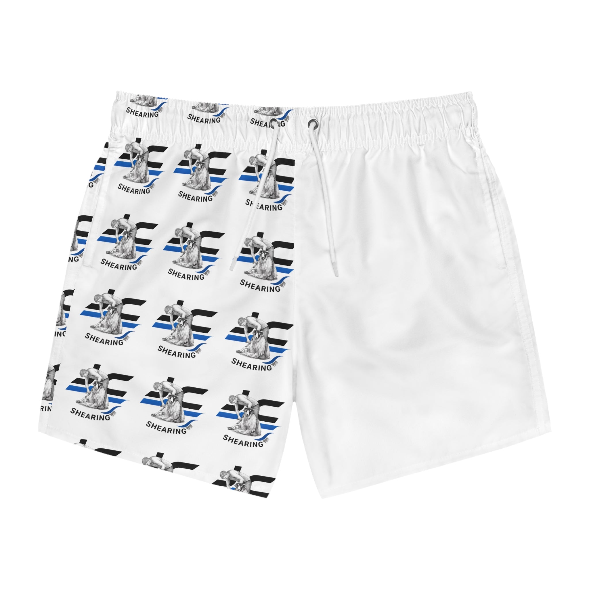 Shearing Pattern Swim Trunks – Sheep Shears All-Over Print Beach Shorts
