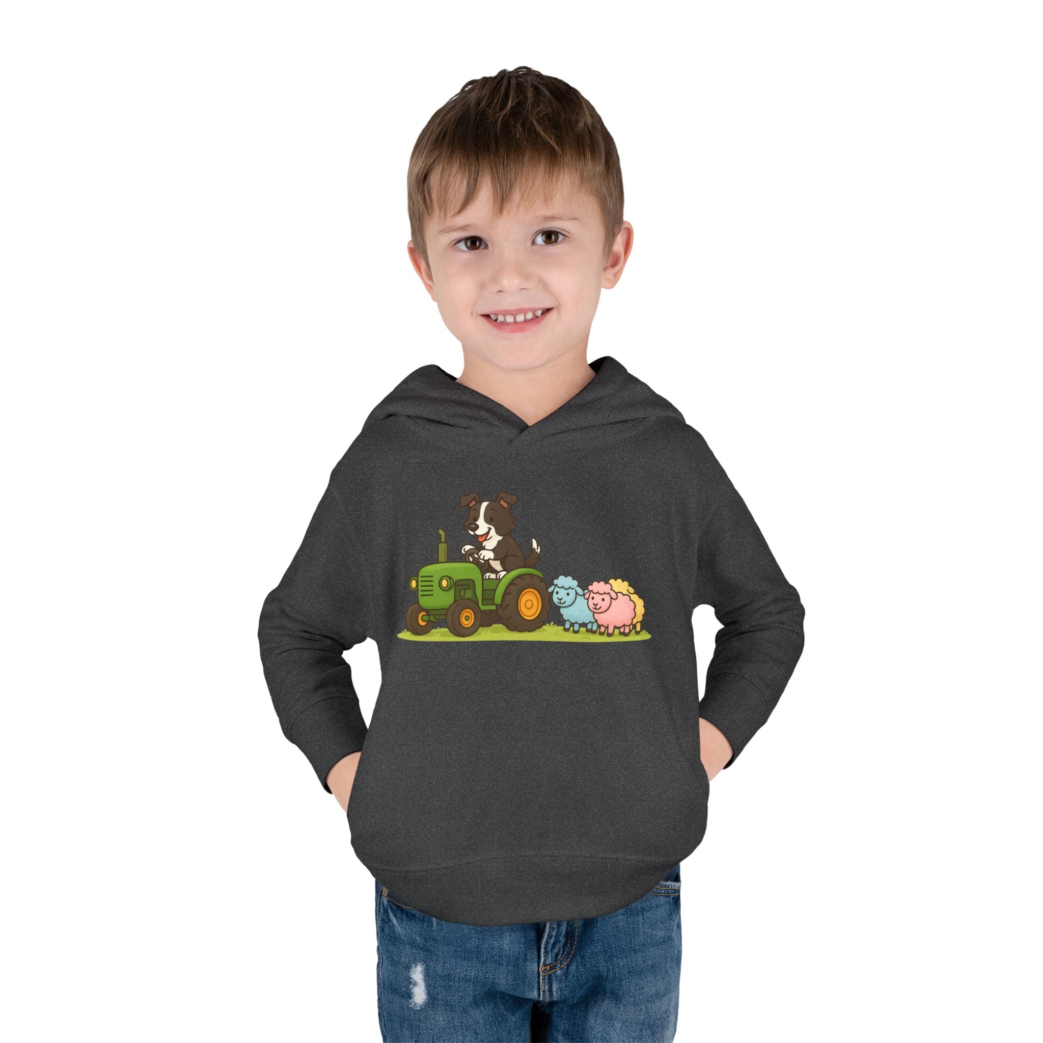 Toddler Hoodie — Cute Farm Tractor with Puppy & Sheep Kids Pullover
