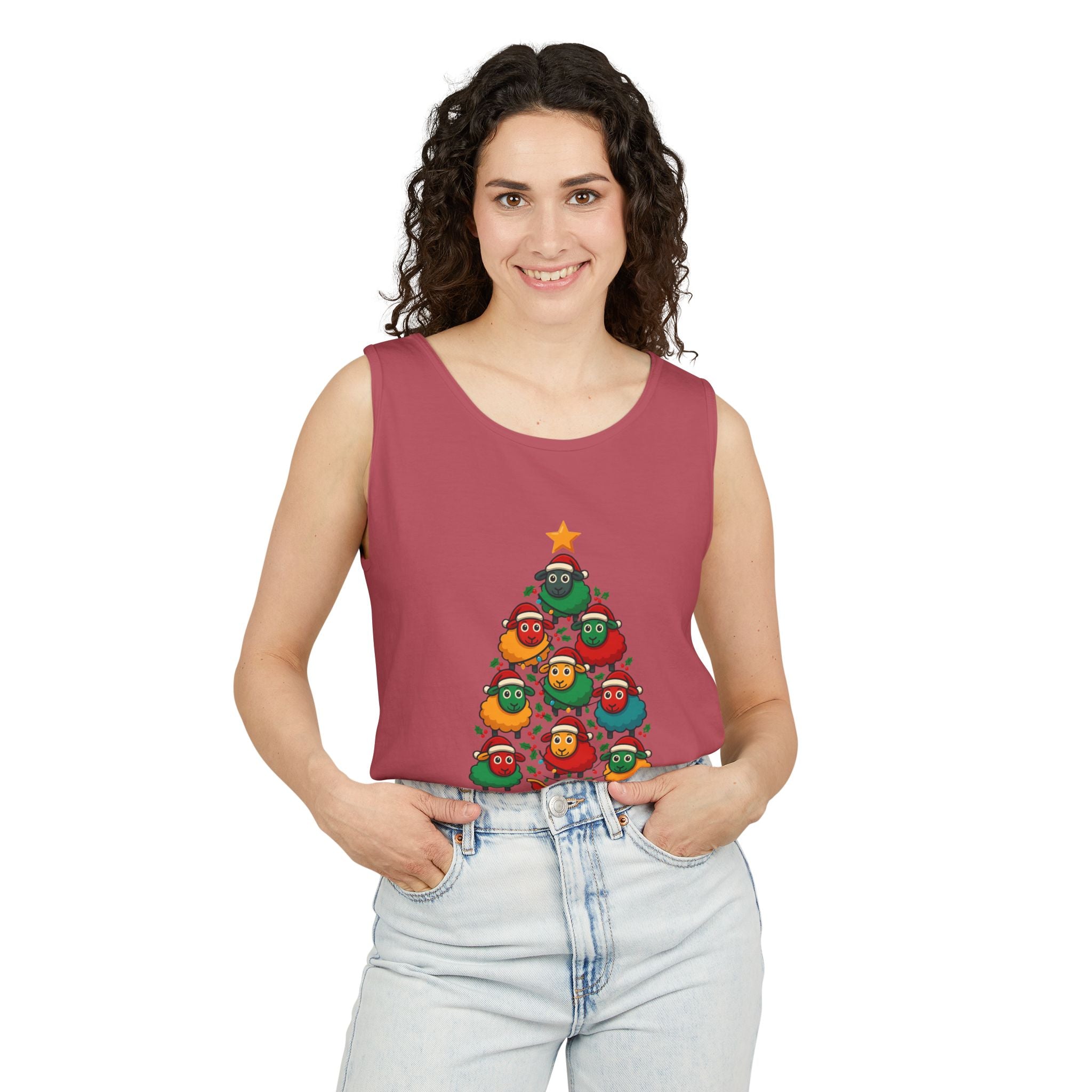 Christmas Sheep Tree Tank Top – Cute Holiday Chick Ornament Design
