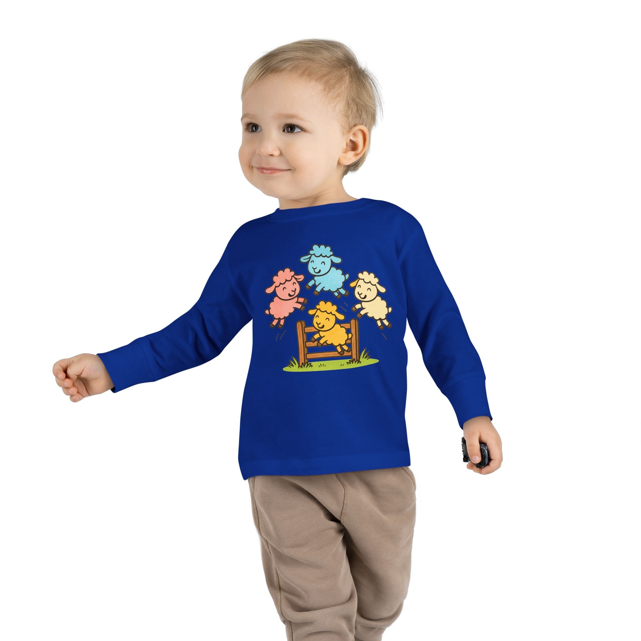 Toddler Long Sleeve Tee — Colorful Jumping Sheep Kids Shirt
