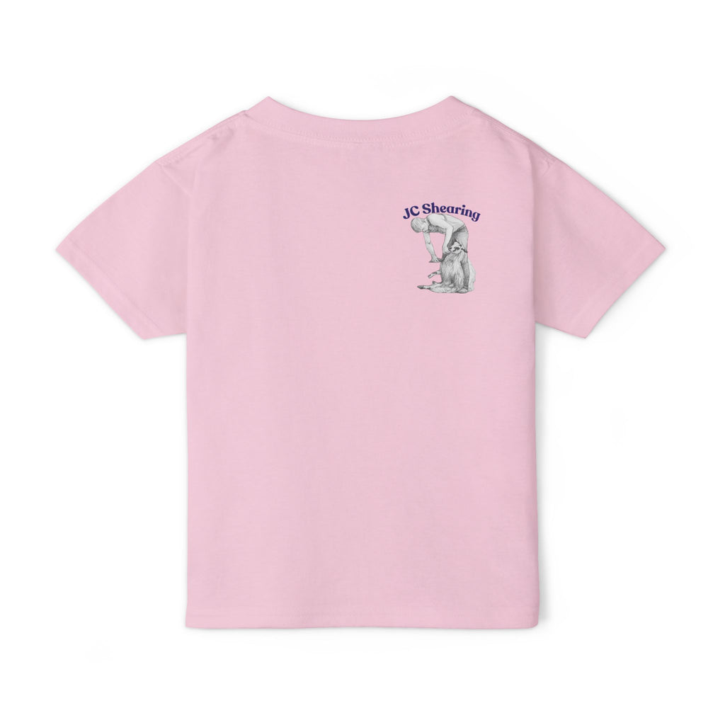 Toddler T-Shirt — Colorful Jumping Sheep Kids Tee (JC Shearing Logo on Back)