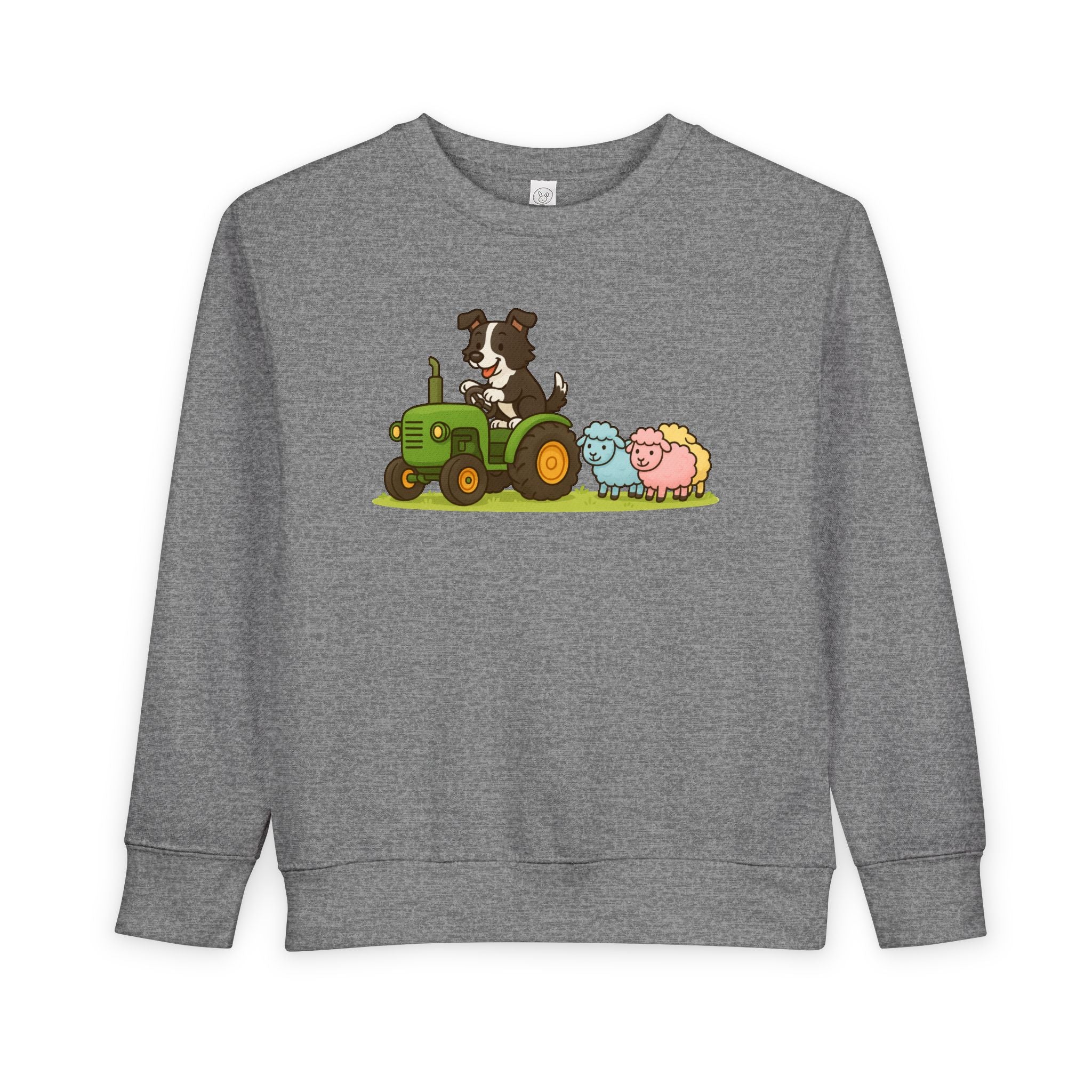 Toddler Sweatshirt — Cute Farm Tractor Crewneck with Puppy & Sheep Graphic