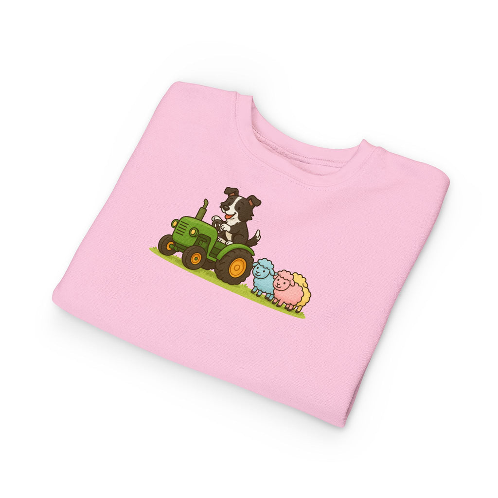 Toddler Sweatshirt — Cute Farm Tractor Crewneck with Puppy & Sheep Graphic