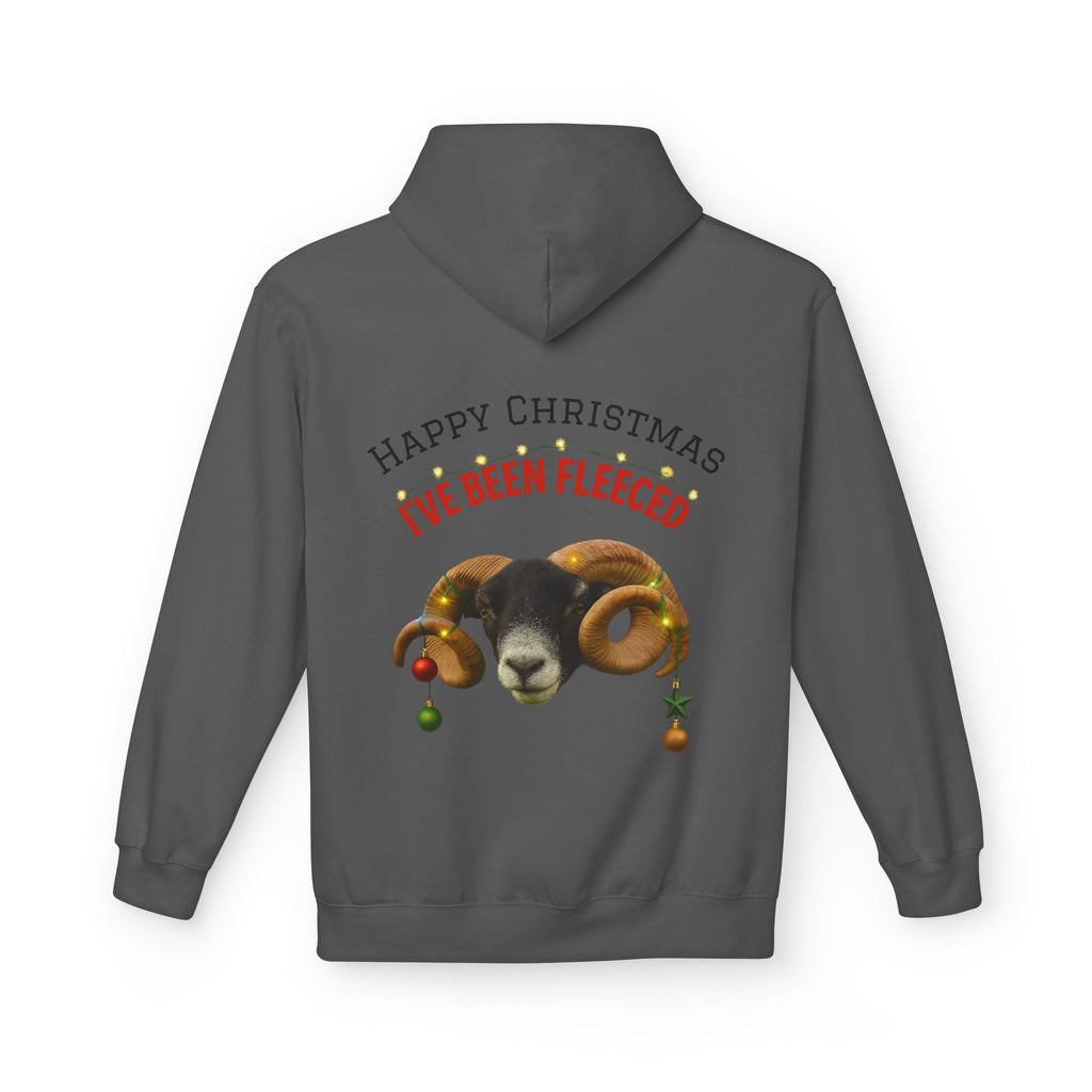 Christmas Ram Hoodie — "Happy Christmas I've Been Fleeced" Holiday Sweatshirt