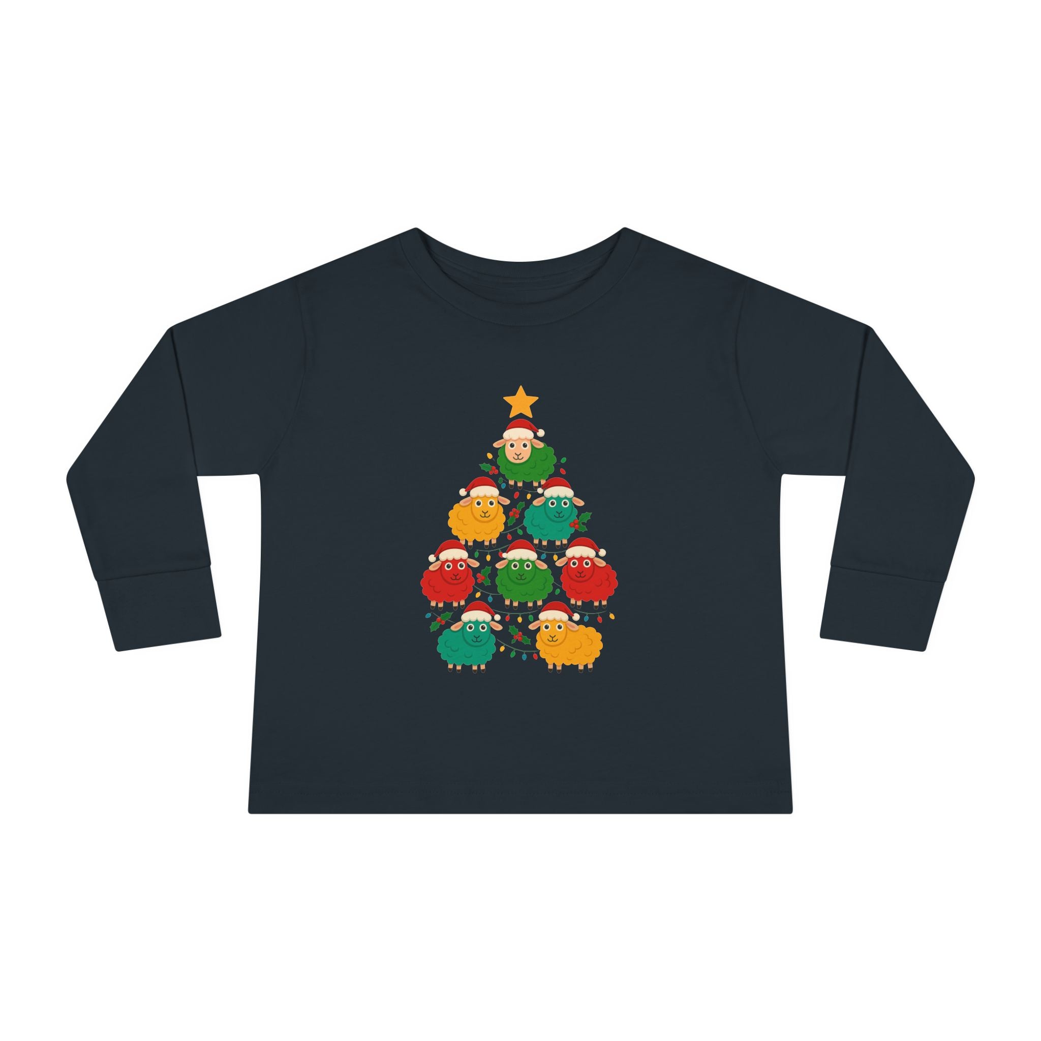 Toddler Long Sleeve Tee — Cute Sheep Christmas Tree Holiday Shirt