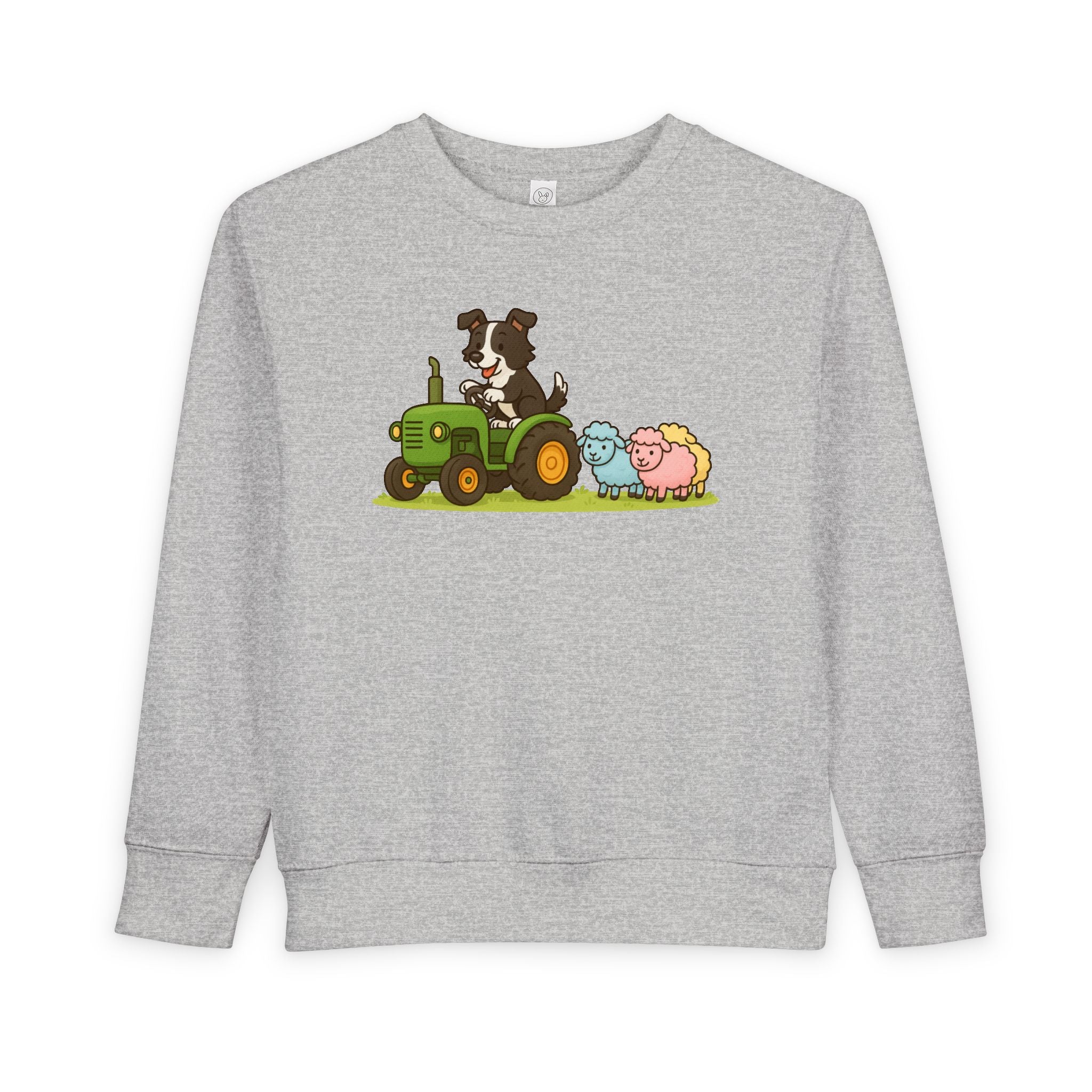 Toddler Sweatshirt — Cute Farm Tractor Crewneck with Puppy & Sheep Graphic