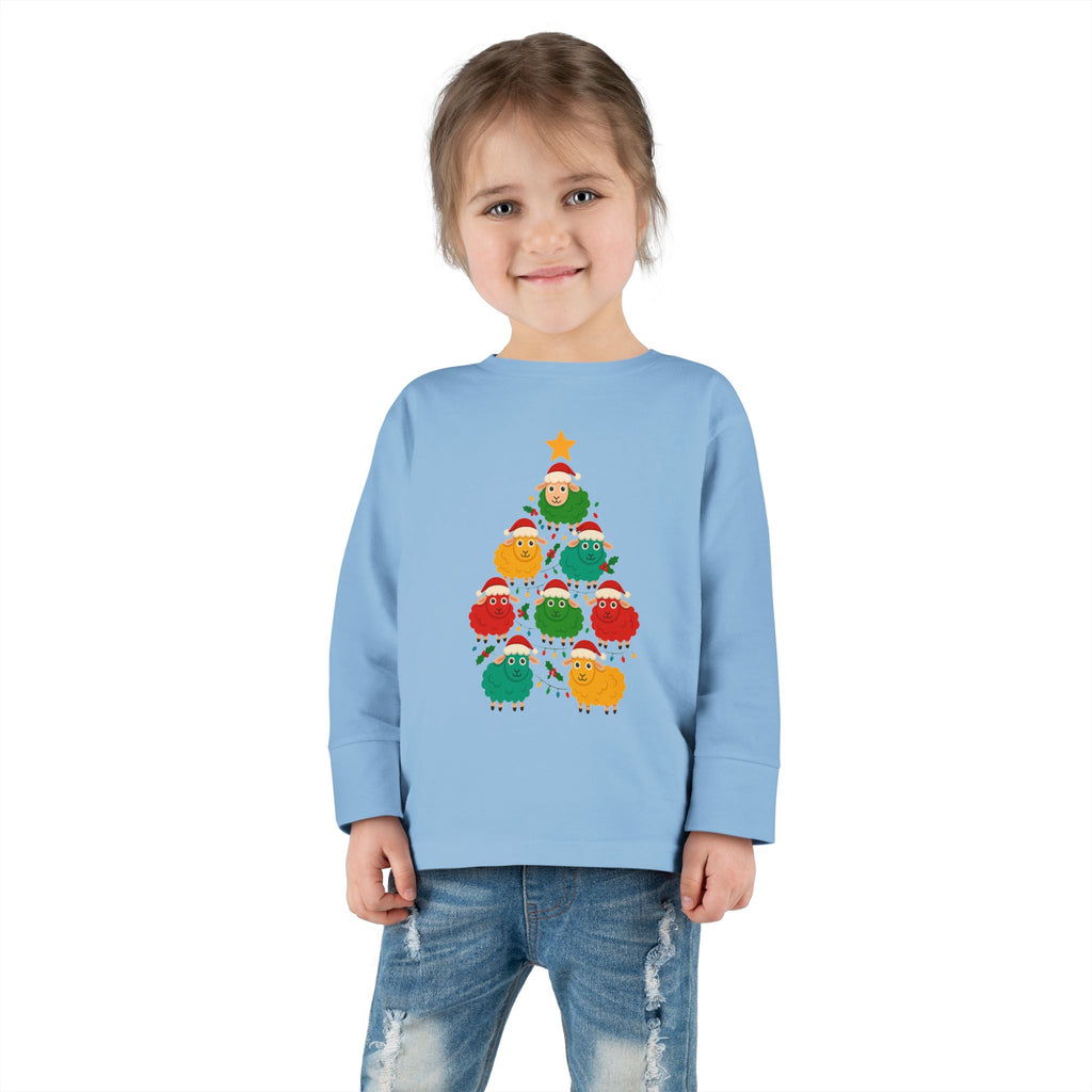 Toddler Long Sleeve Tee — Cute Sheep Christmas Tree Holiday Shirt