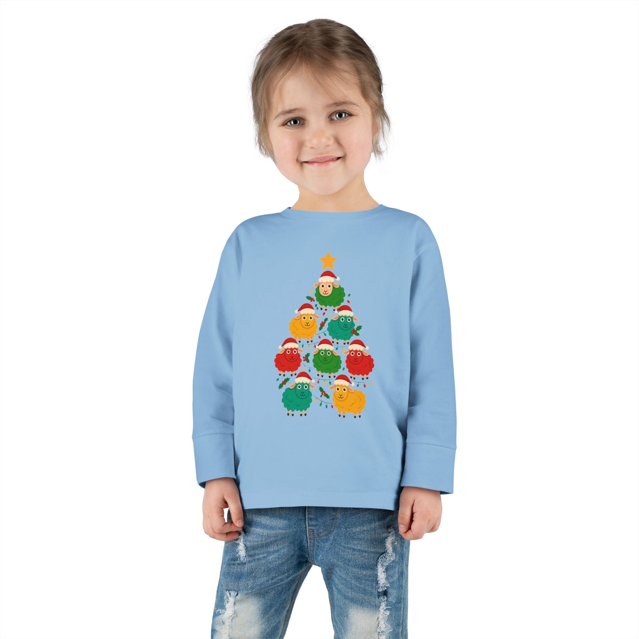 Toddler Long Sleeve Tee — Cute Sheep Christmas Tree Holiday Shirt
