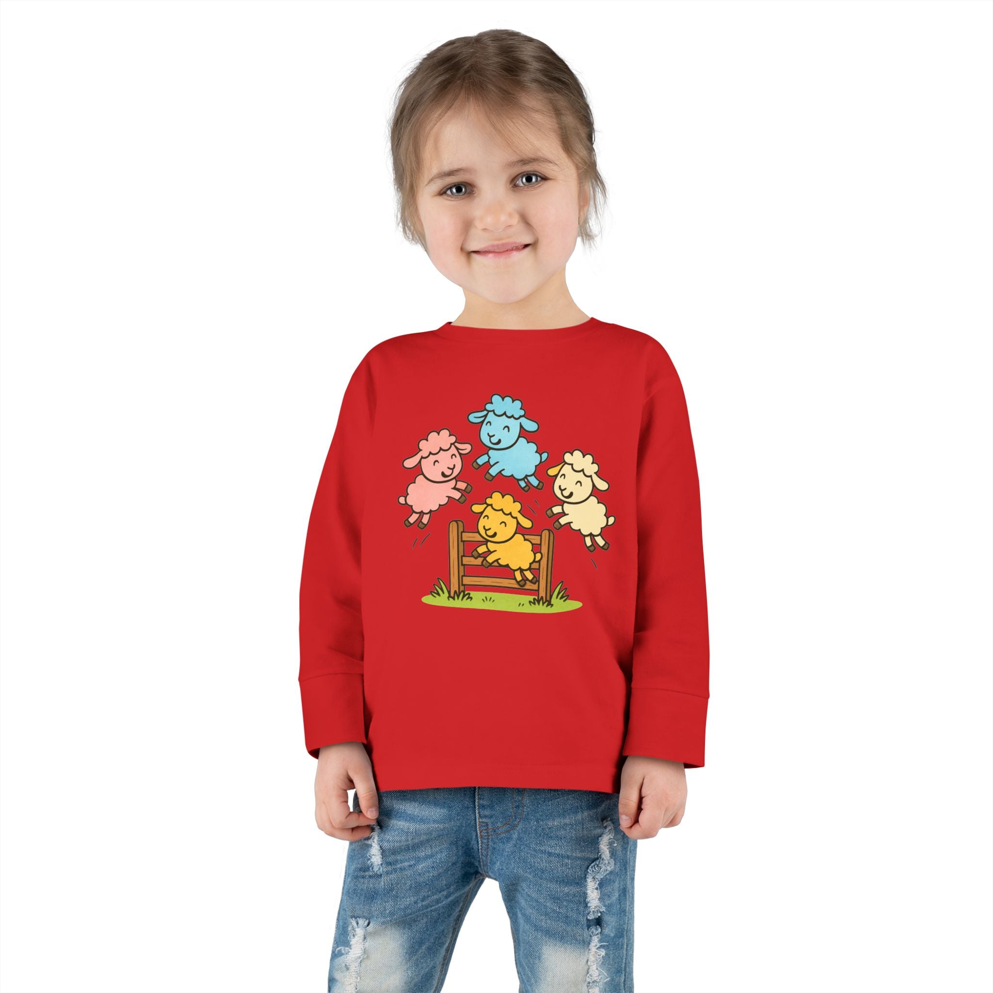 Toddler Long Sleeve Tee — Colorful Jumping Sheep Kids Shirt