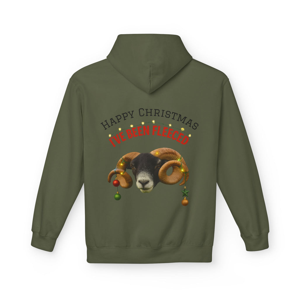 Christmas Ram Hoodie — "Happy Christmas I've Been Fleeced" Holiday Sweatshirt