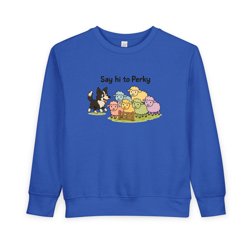 Say Hi to Perky Toddler Sweatshirt — Cute Sheep & Border Collie Kids Pullover