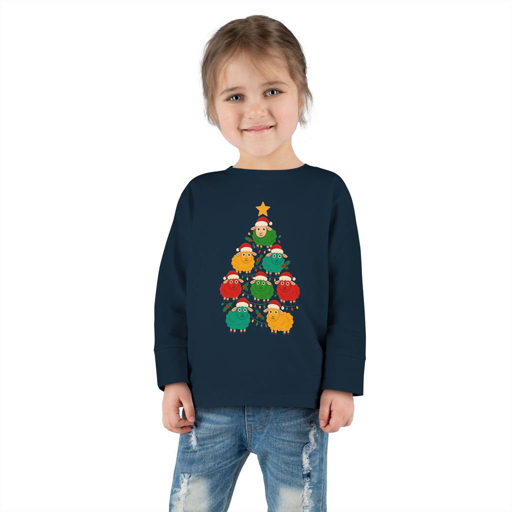 Toddler Long Sleeve Tee — Cute Sheep Christmas Tree Holiday Shirt