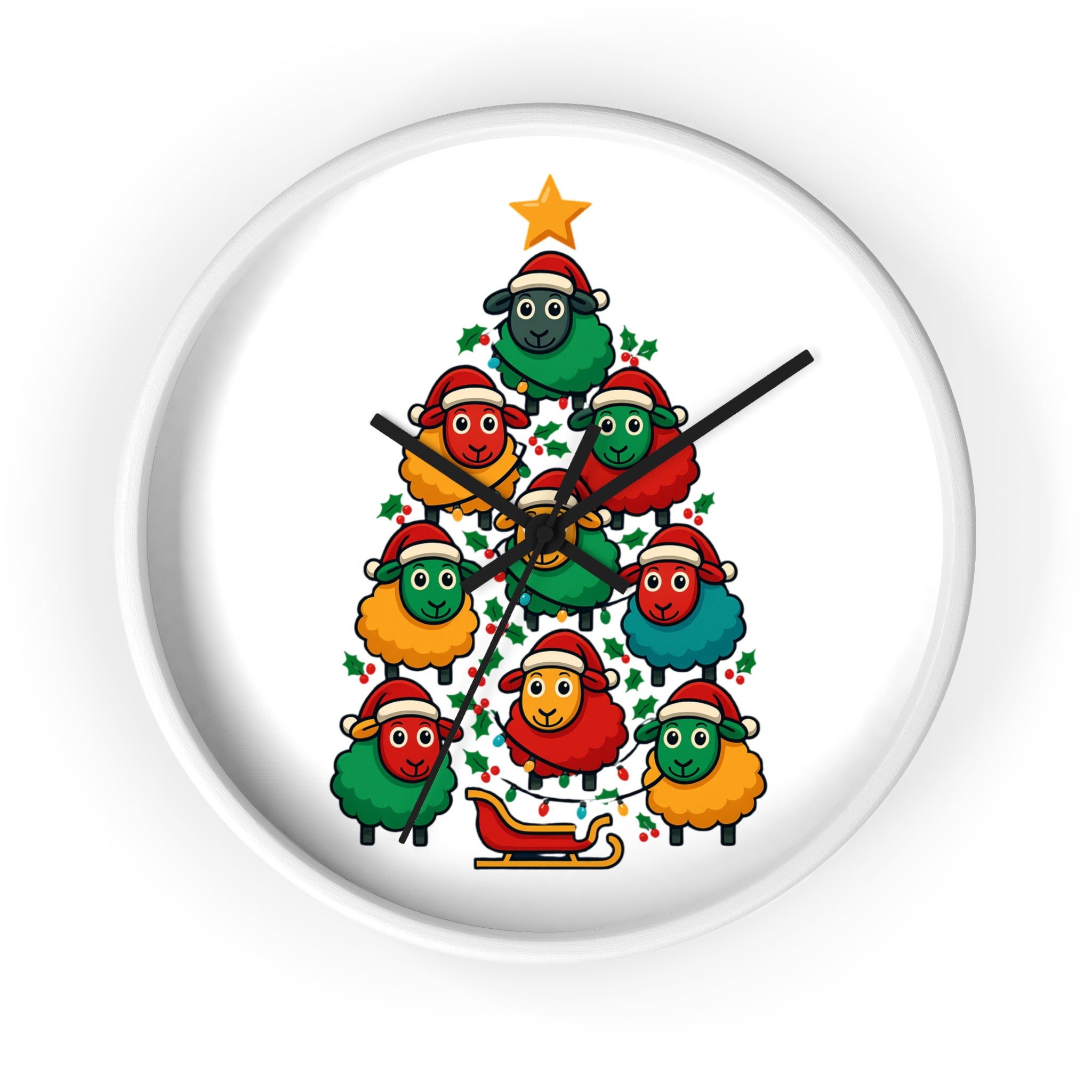 Christmas Sheep Tree Wall Clock — Festive Holiday Home Decor