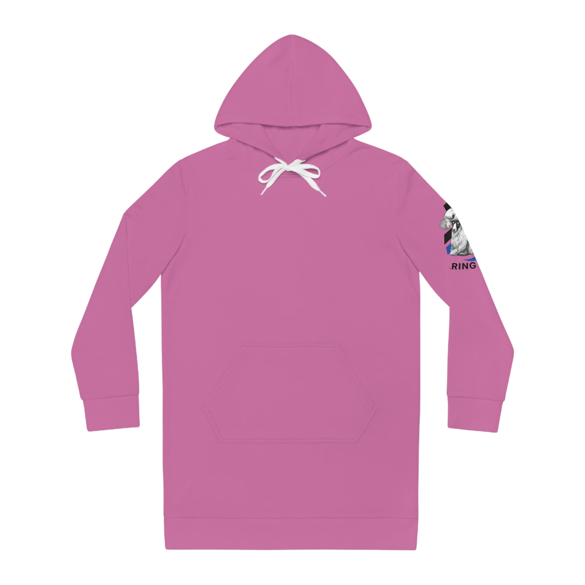 Pink Floral Women's Hoodie Dress – Cozy Long Hooded Sweatshirt Dress with Sleeve Flower Accent