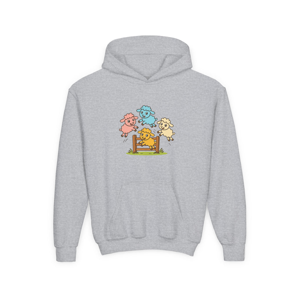 Kids Sheep Hoodie — Colorful Jumping Lambs Graphic Youth Hooded Sweatshirt