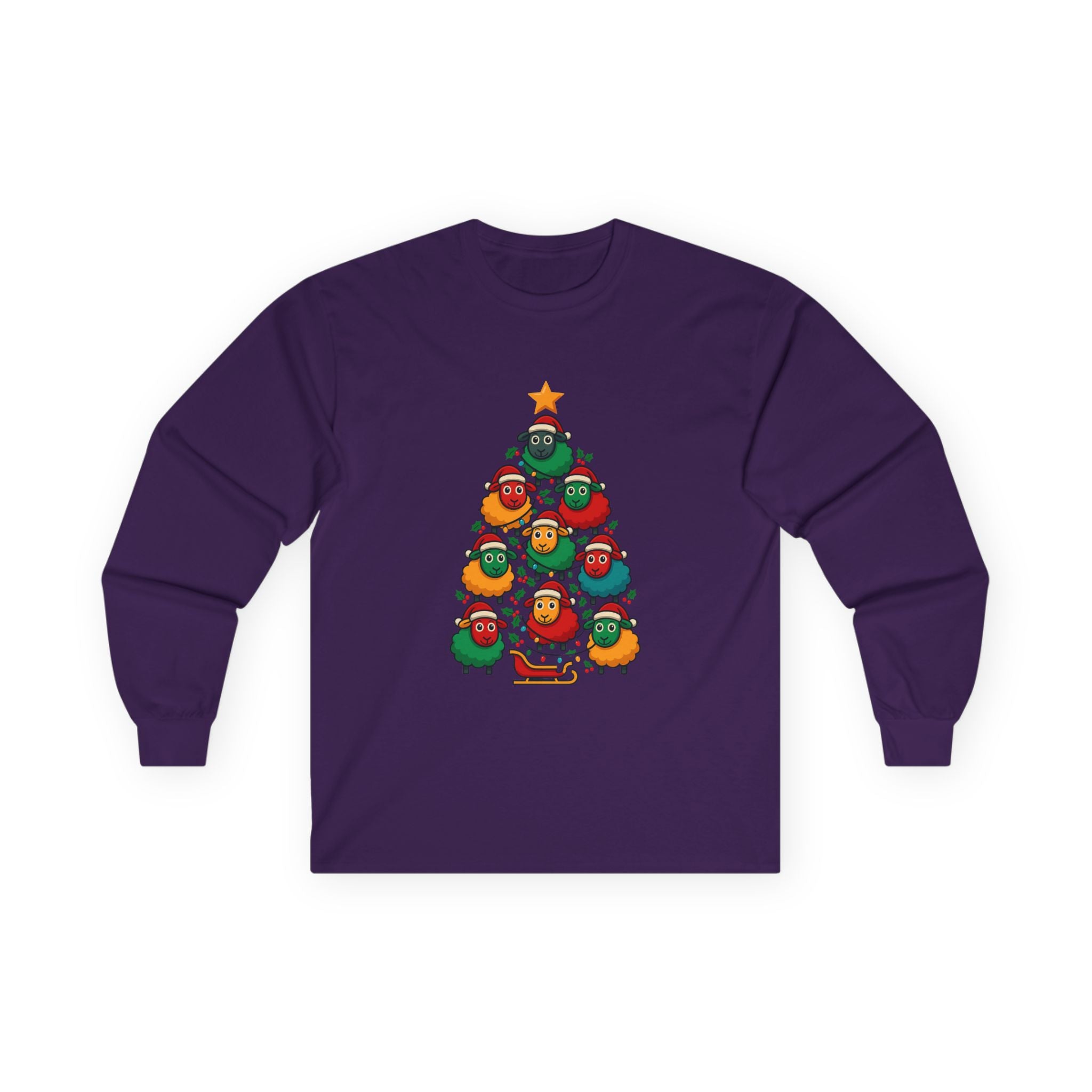 Long Sleeve Tee — Christmas Sheep Tree Graphic Holiday Shirt