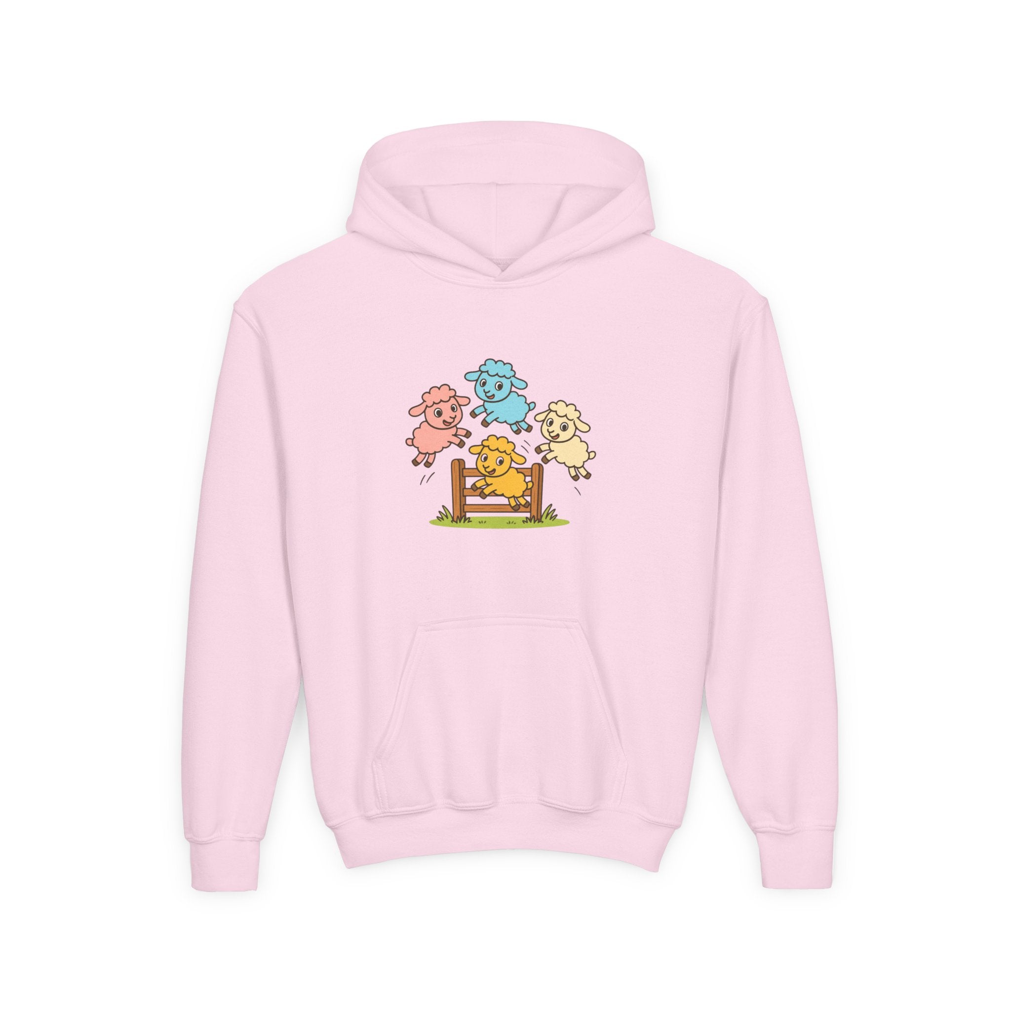Kids Sheep Hoodie — Colorful Jumping Lambs Graphic Youth Hooded Sweatshirt