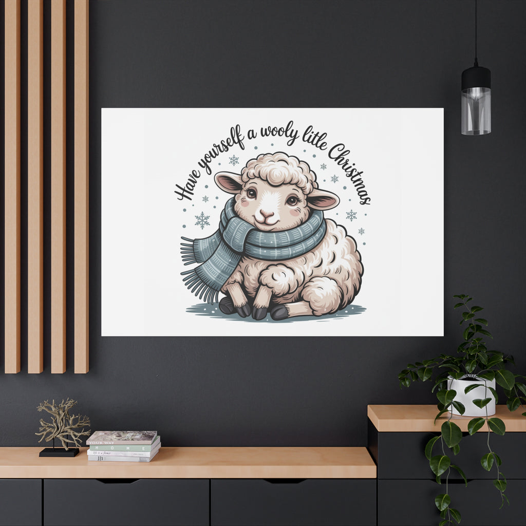 woolly little Christmas sheep Canvas | cozy animal winter print