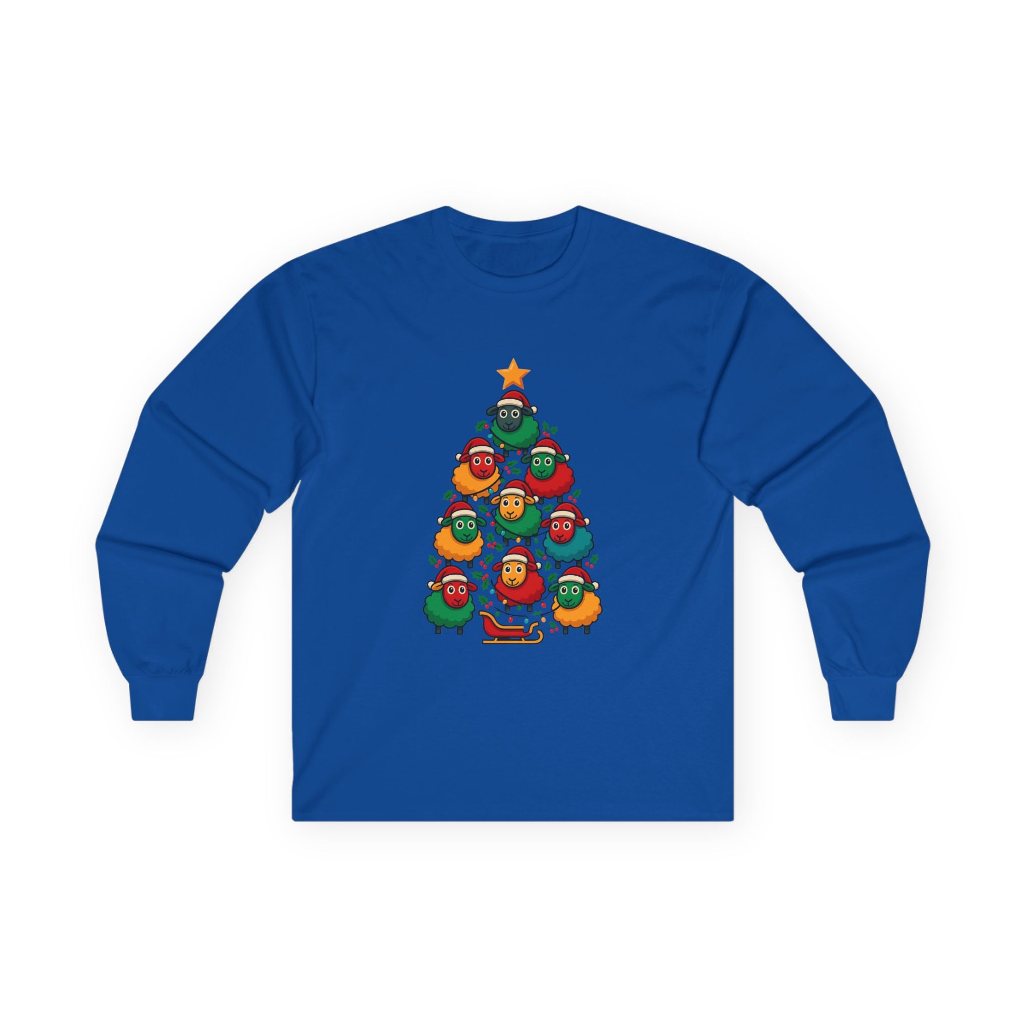Long Sleeve Tee — Christmas Sheep Tree Graphic Holiday Shirt