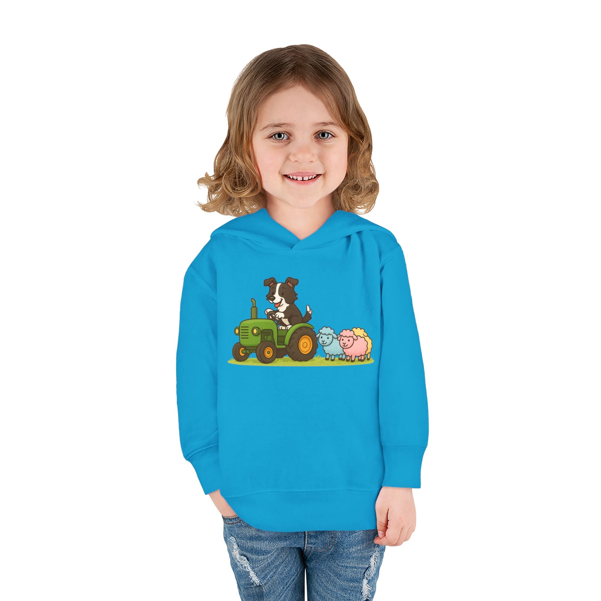 Toddler Hoodie — Cute Farm Tractor with Puppy & Sheep Kids Pullover