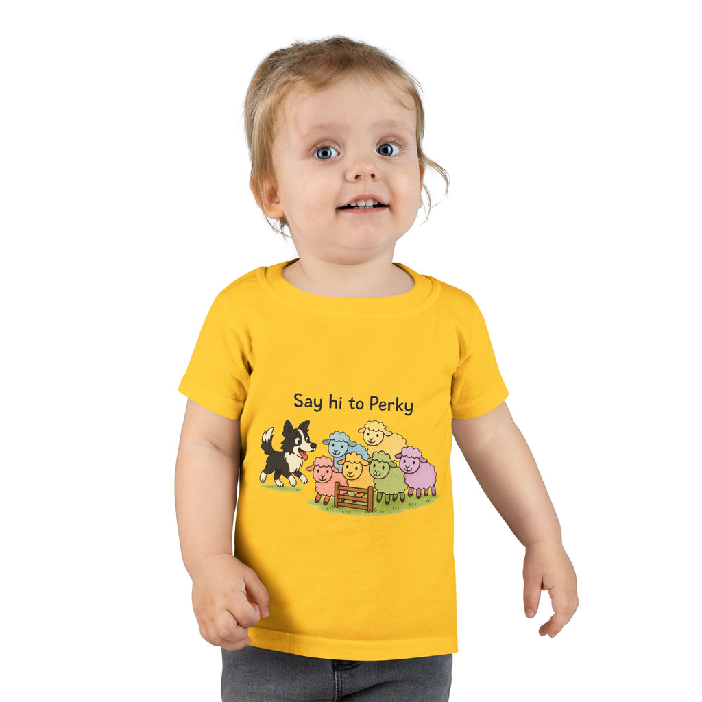Toddler T-Shirt — "Say Hi to Perky" Cute Pastel Farm Animal Tee