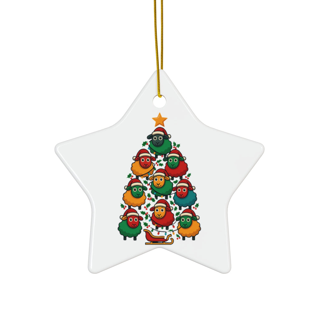 Christmas Sheep Tree Ceramic Ornament – Cute Holiday Holiday Ornament (Star Shape)