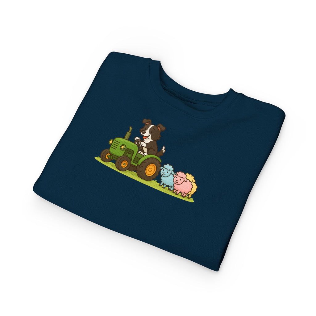 Toddler Sweatshirt — Cute Farm Tractor Crewneck with Puppy & Sheep Graphic