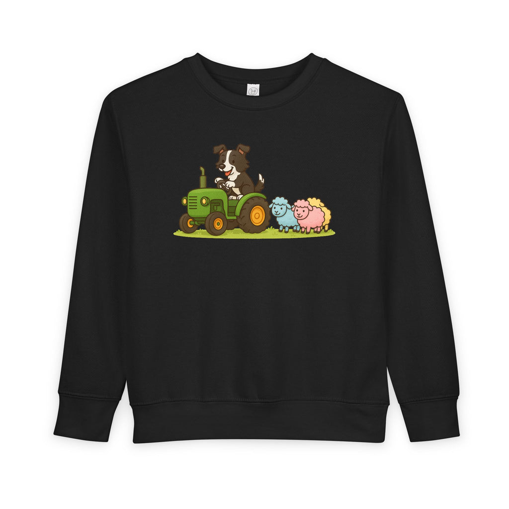 Toddler Sweatshirt — Cute Farm Tractor Crewneck with Puppy & Sheep Graphic