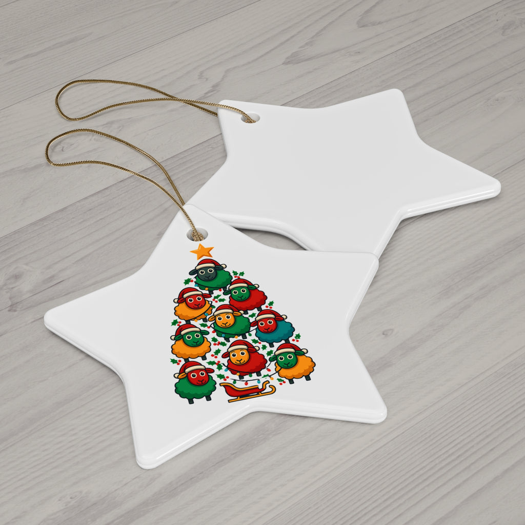 Christmas Sheep Tree Ceramic Ornament – Cute Holiday Holiday Ornament (Star Shape)