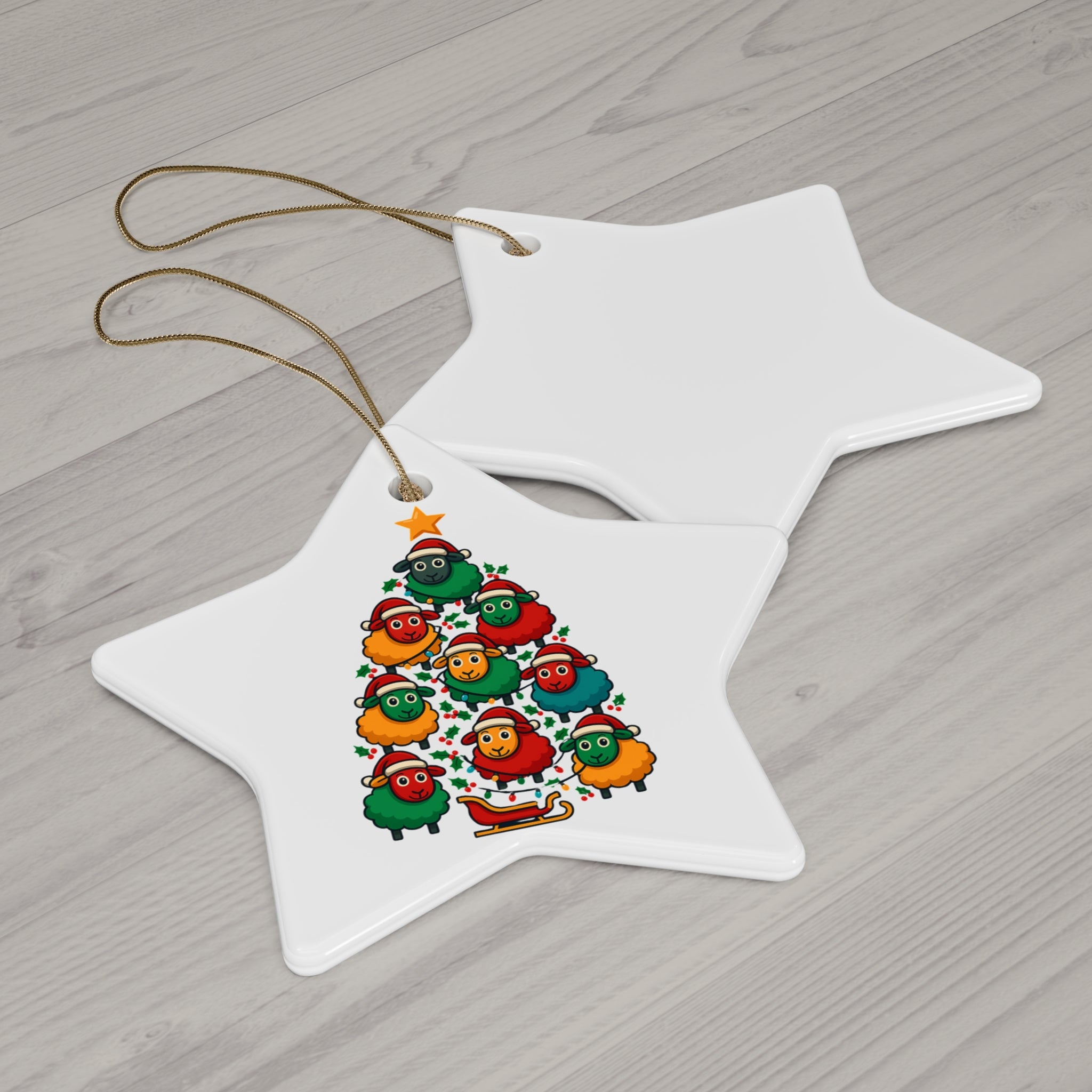 Christmas Sheep Tree Ceramic Ornament – Cute Holiday Holiday Ornament (Star Shape)