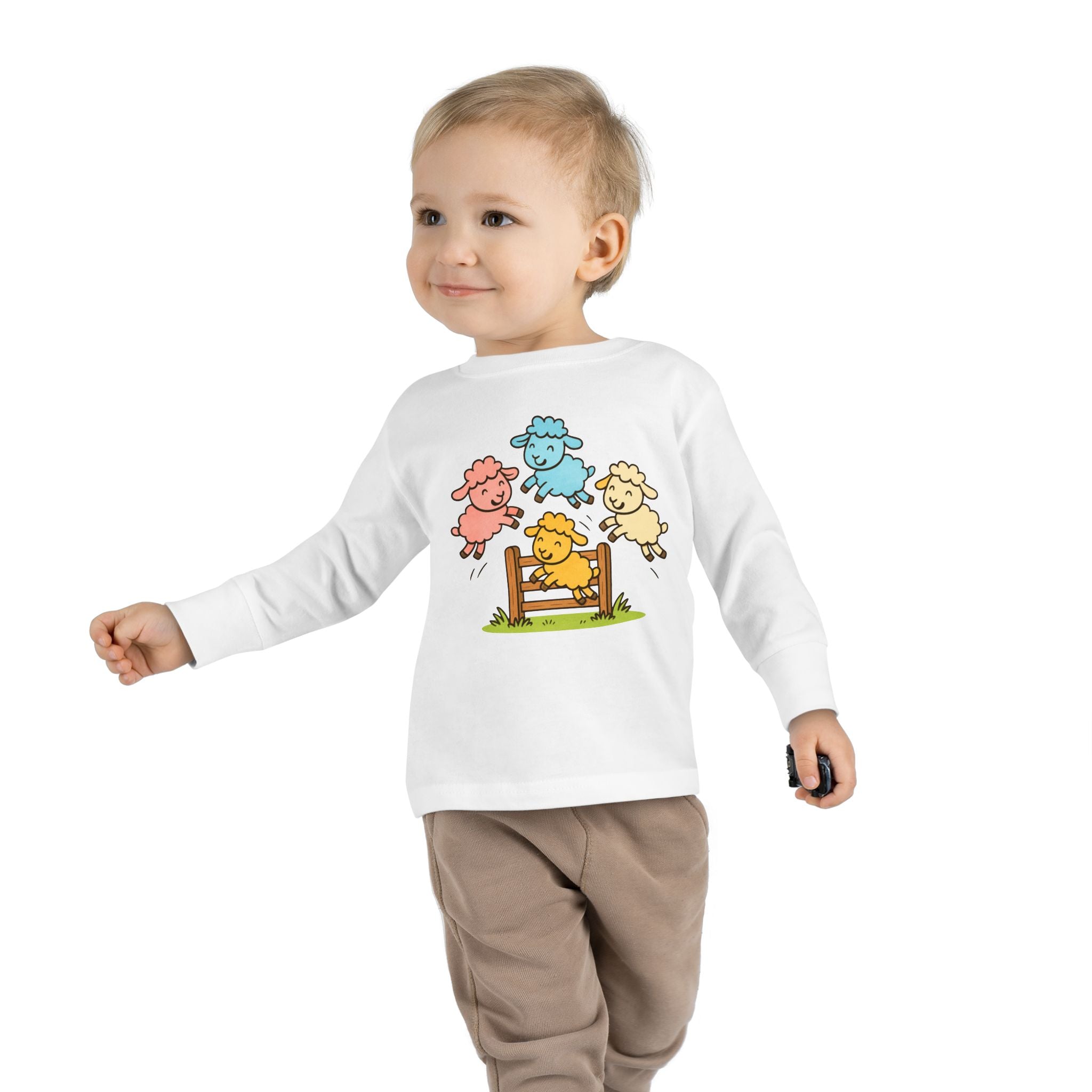 Toddler Long Sleeve Tee — Colorful Jumping Sheep Kids Shirt
