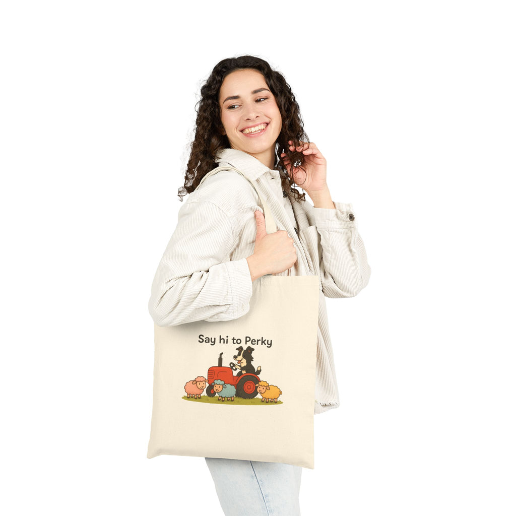Canvas Tote Bag — 'Say Hi to Perky' Farm Animal Eco Grocery Tote