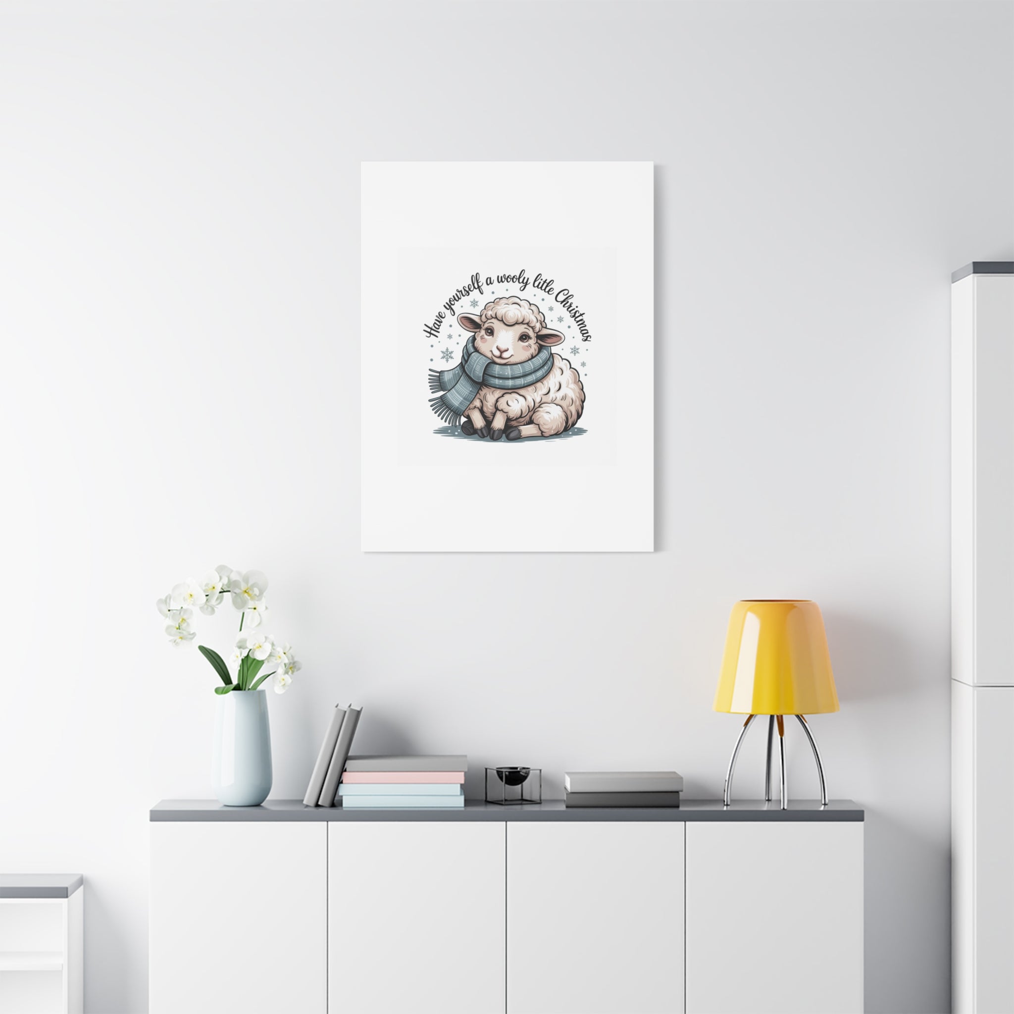 woolly little Christmas sheep Canvas | cozy animal winter print