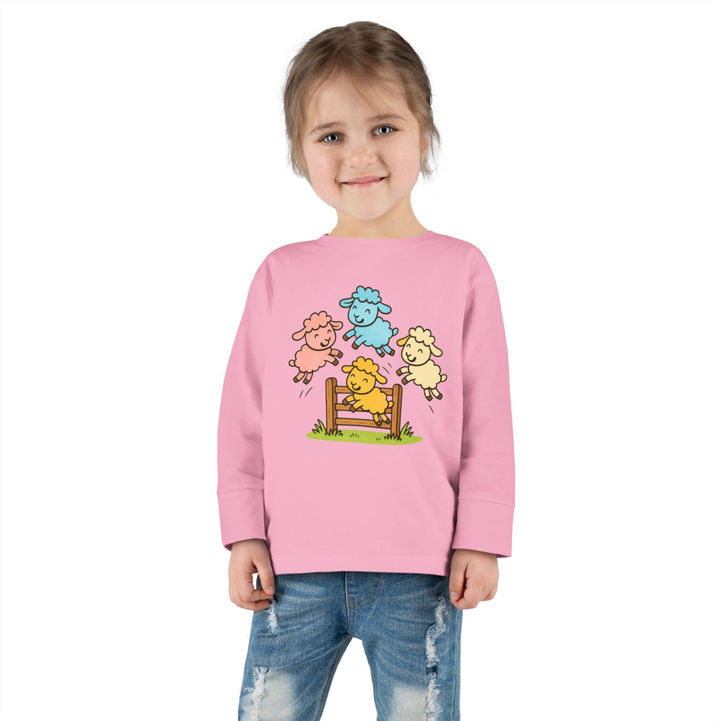 Toddler Long Sleeve Tee — Colorful Jumping Sheep Kids Shirt