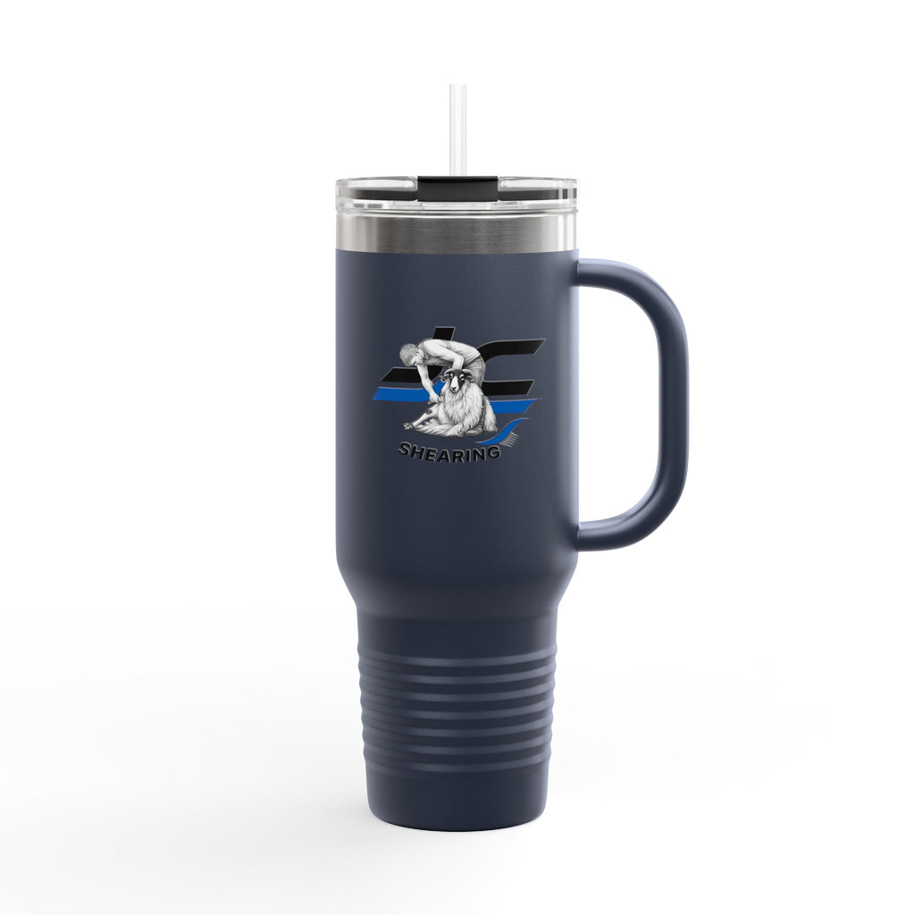40oz Insulated Travel Mug — "JC Shearing" Sheep Grooming Design