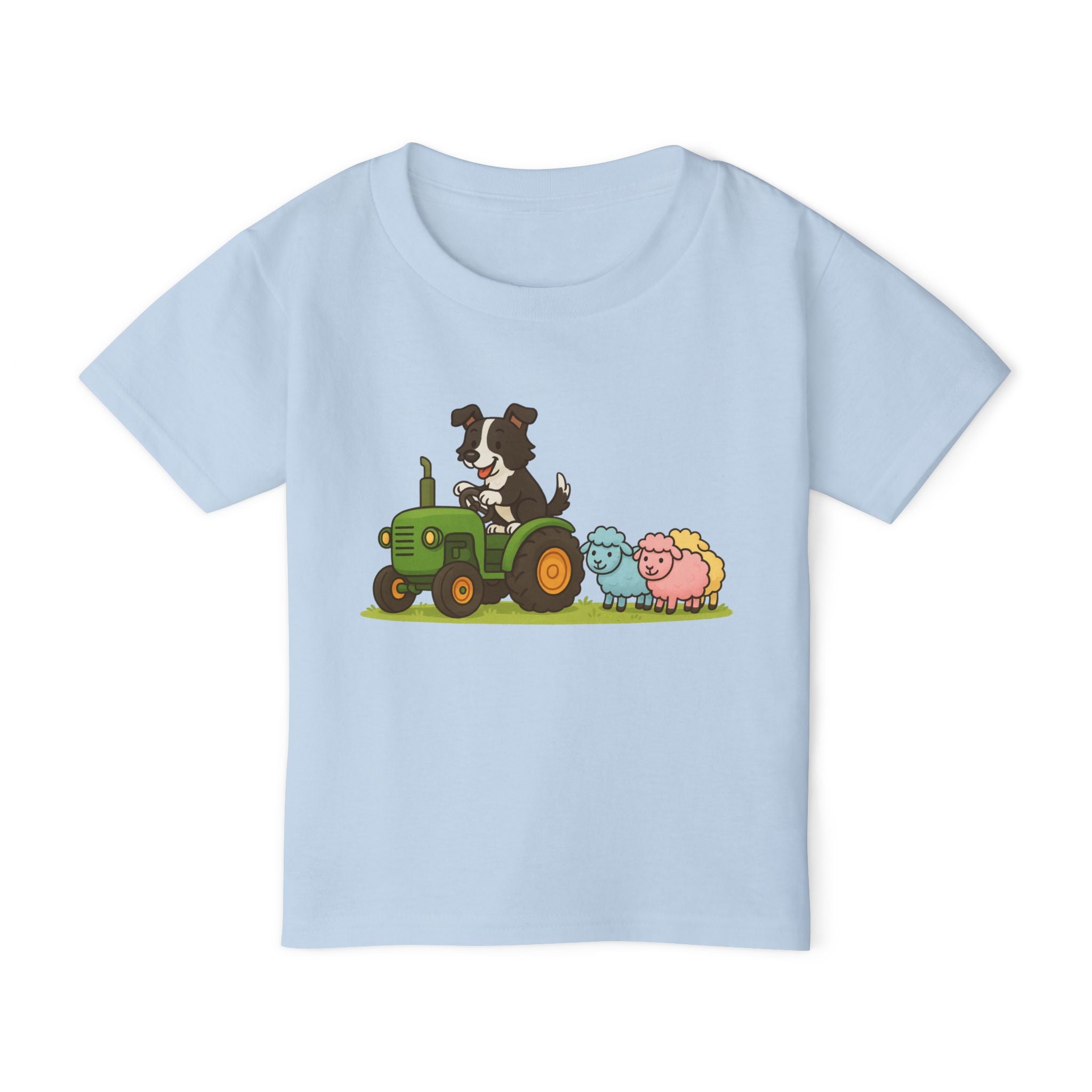 Toddler T-Shirt — Cartoon Farm Tractor with Border Collie & Sheep Friends