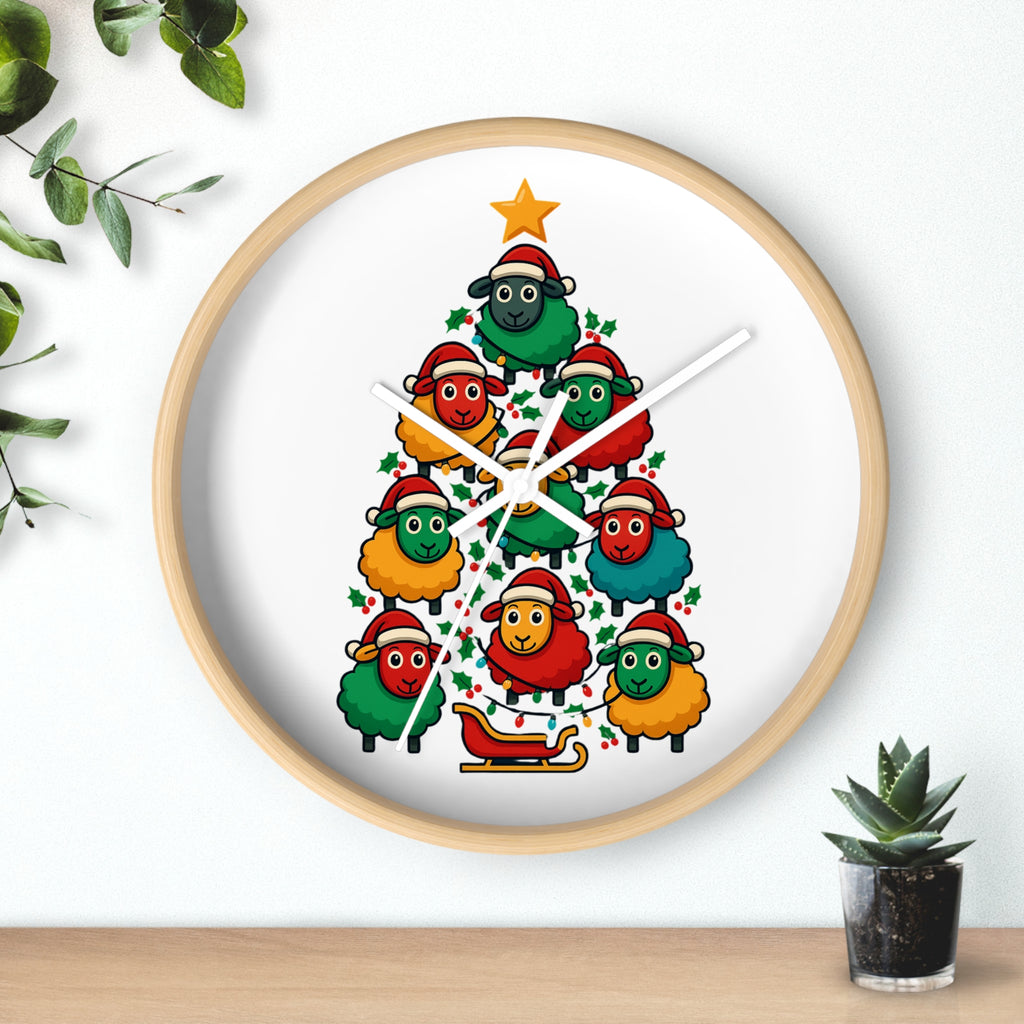 Christmas Sheep Tree Wall Clock — Festive Holiday Home Decor