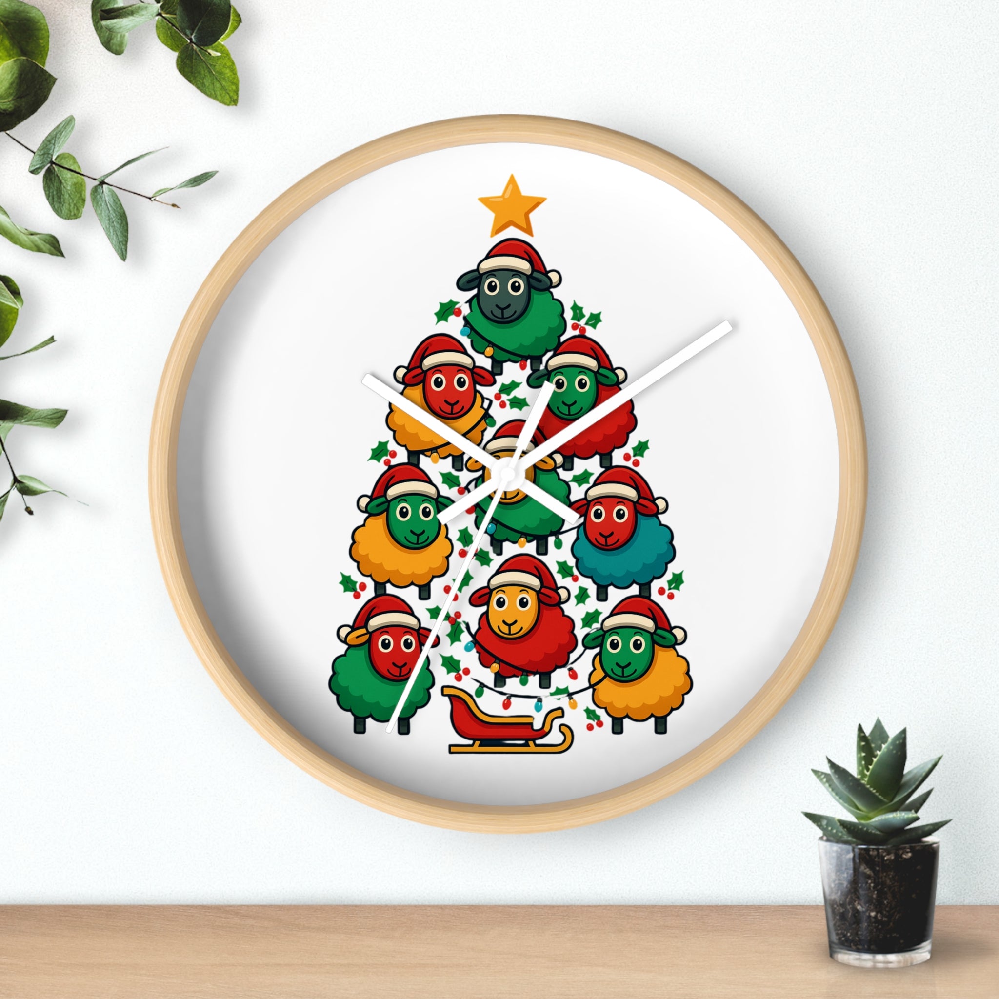 Christmas Sheep Tree Wall Clock — Festive Holiday Home Decor