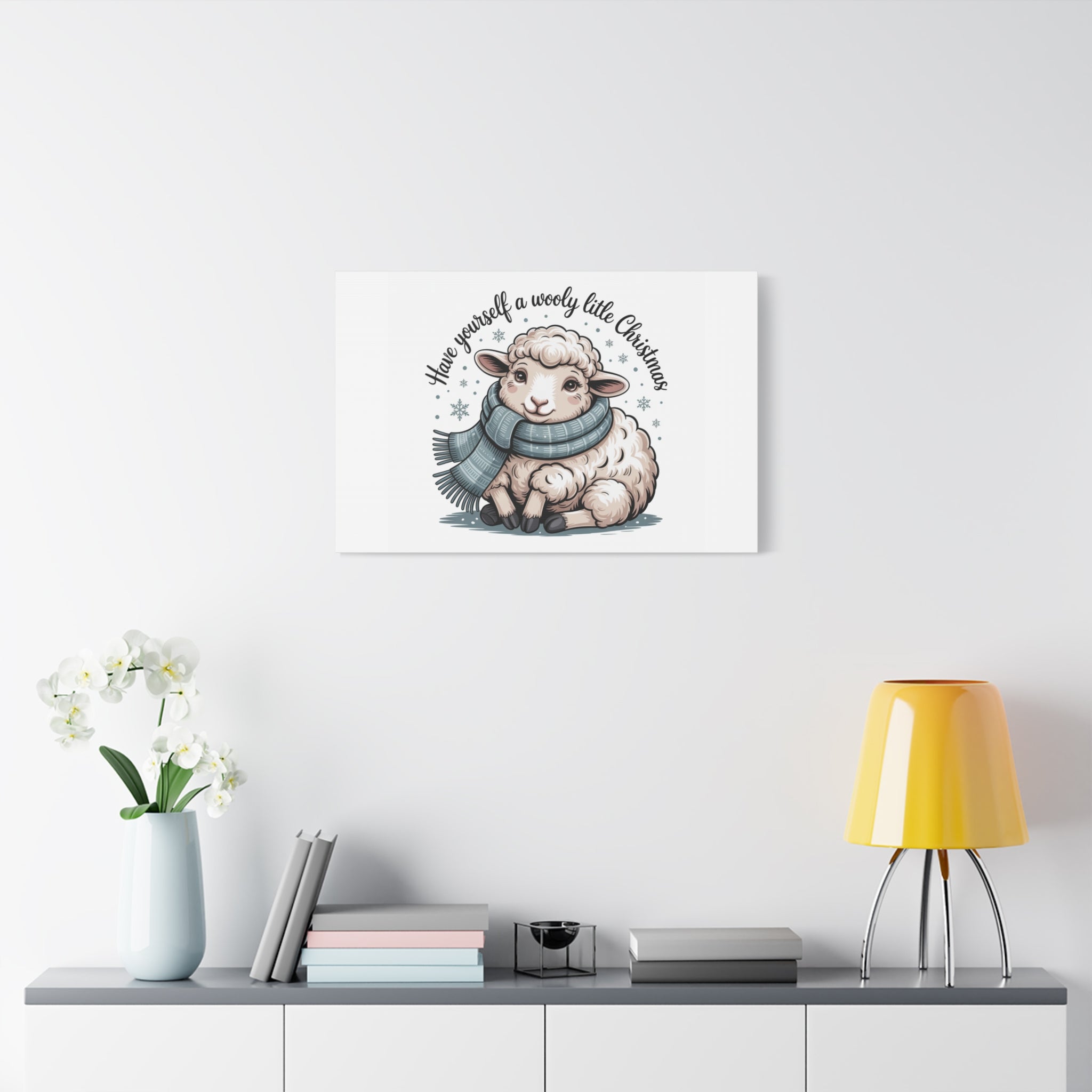 woolly little Christmas sheep Canvas | cozy animal winter print