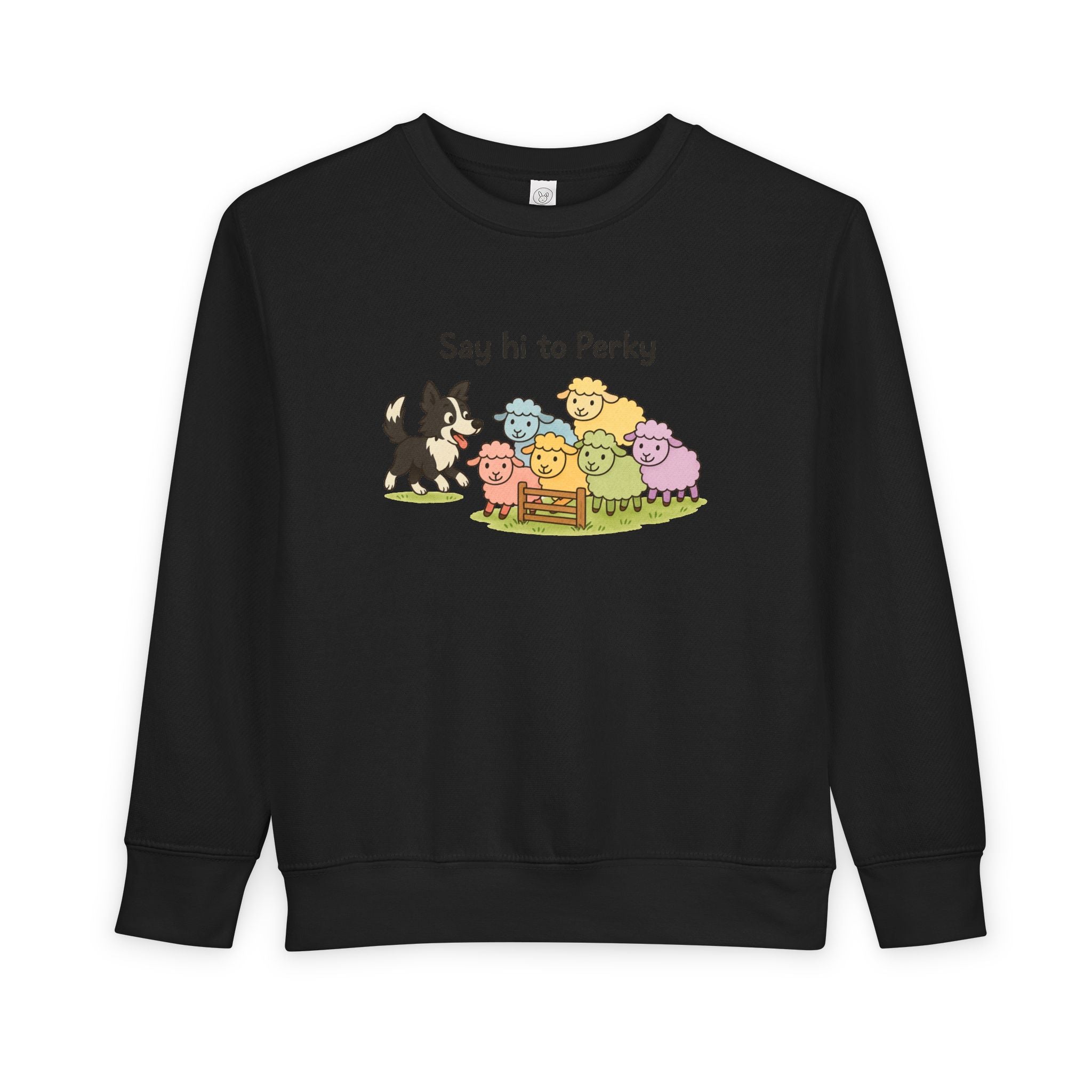 Say Hi to Perky Toddler Sweatshirt — Cute Sheep & Border Collie Kids Pullover