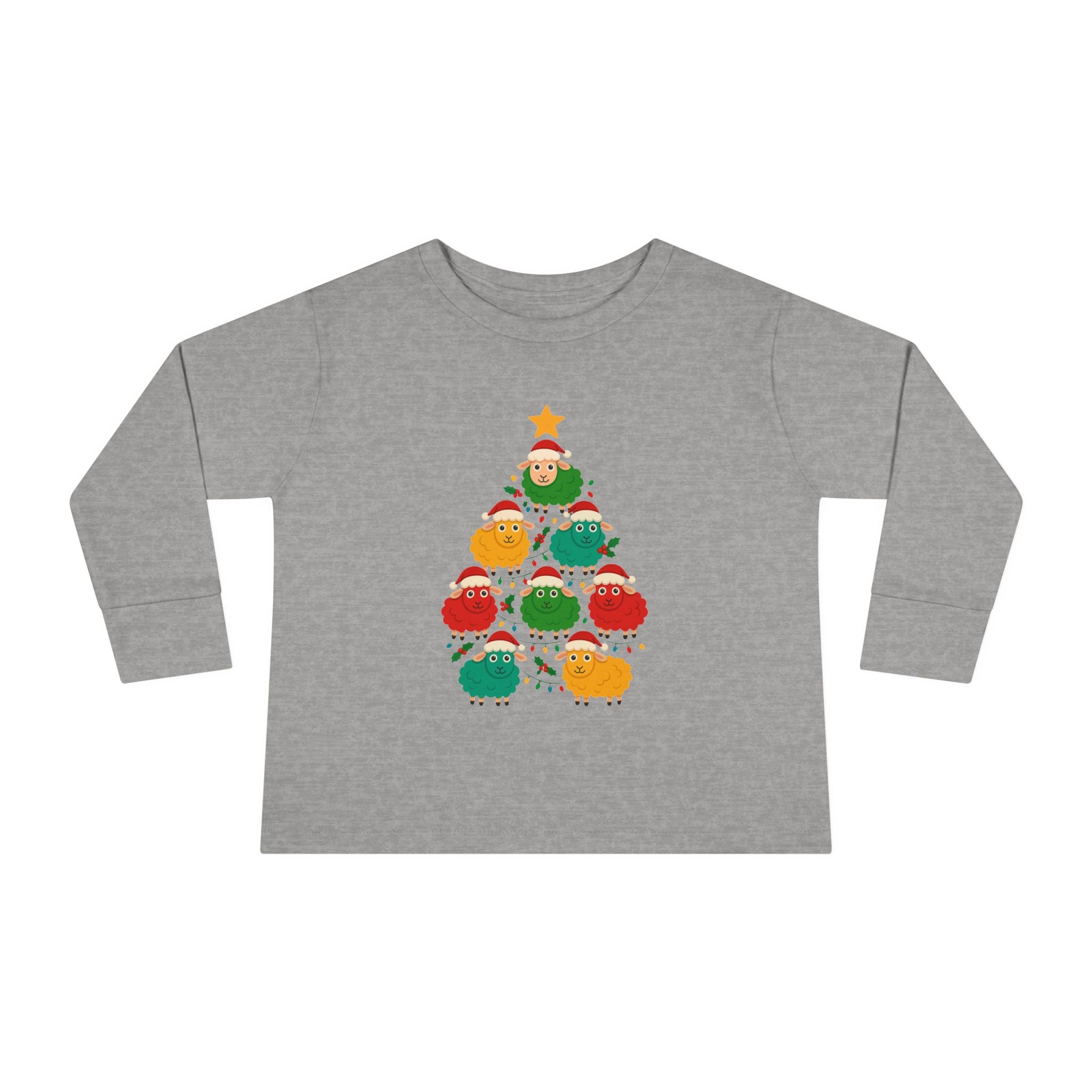 Toddler Long Sleeve Tee — Cute Sheep Christmas Tree Holiday Shirt
